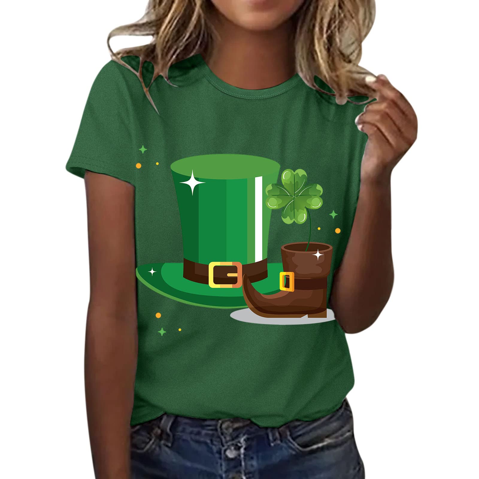 Women's Casual Short Sleeve Printed Pullover Blouse - St. Patrick's Day Themed Hollow Out Summer T-Shirt | Loose Fit Comfortable Top for Daily Wear, Parties & Festive Occasions