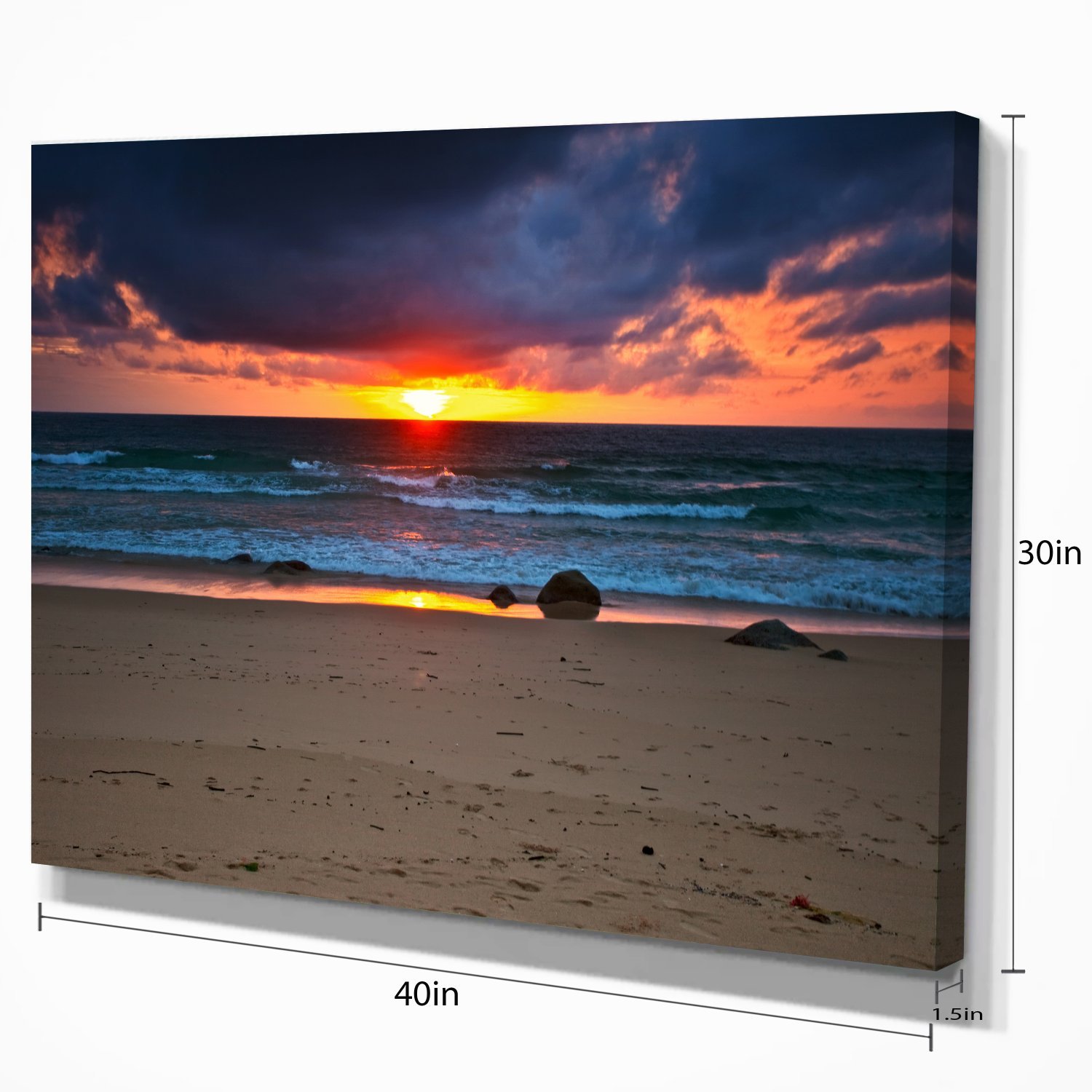 Vibrant Beach Sunset Canvas Print - Large Seascape Wall Art for Living Room, Bedroom & Office Decor