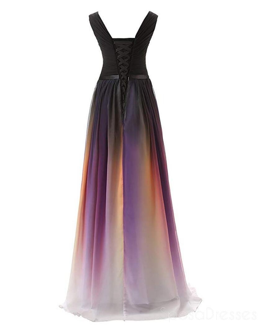 Elegant Chiffon Ombre V-Neck Long Evening Prom Dress for Sweet 16 | Custom Made Formal Gown for Homecoming & Special Occasions