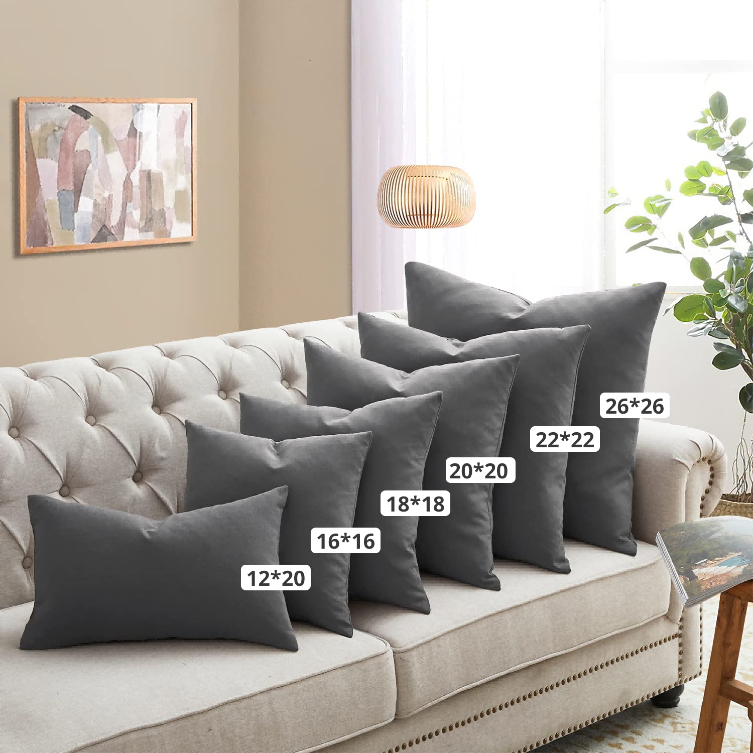 Puredown Waterproof Outdoor Throw Pillows Set of 2 - 12x20 Inch Feather Down Filled Decorative Couch Cushions for Patio, Garden Bench & Indoor Use - Dark Grey Home Decor Accessories