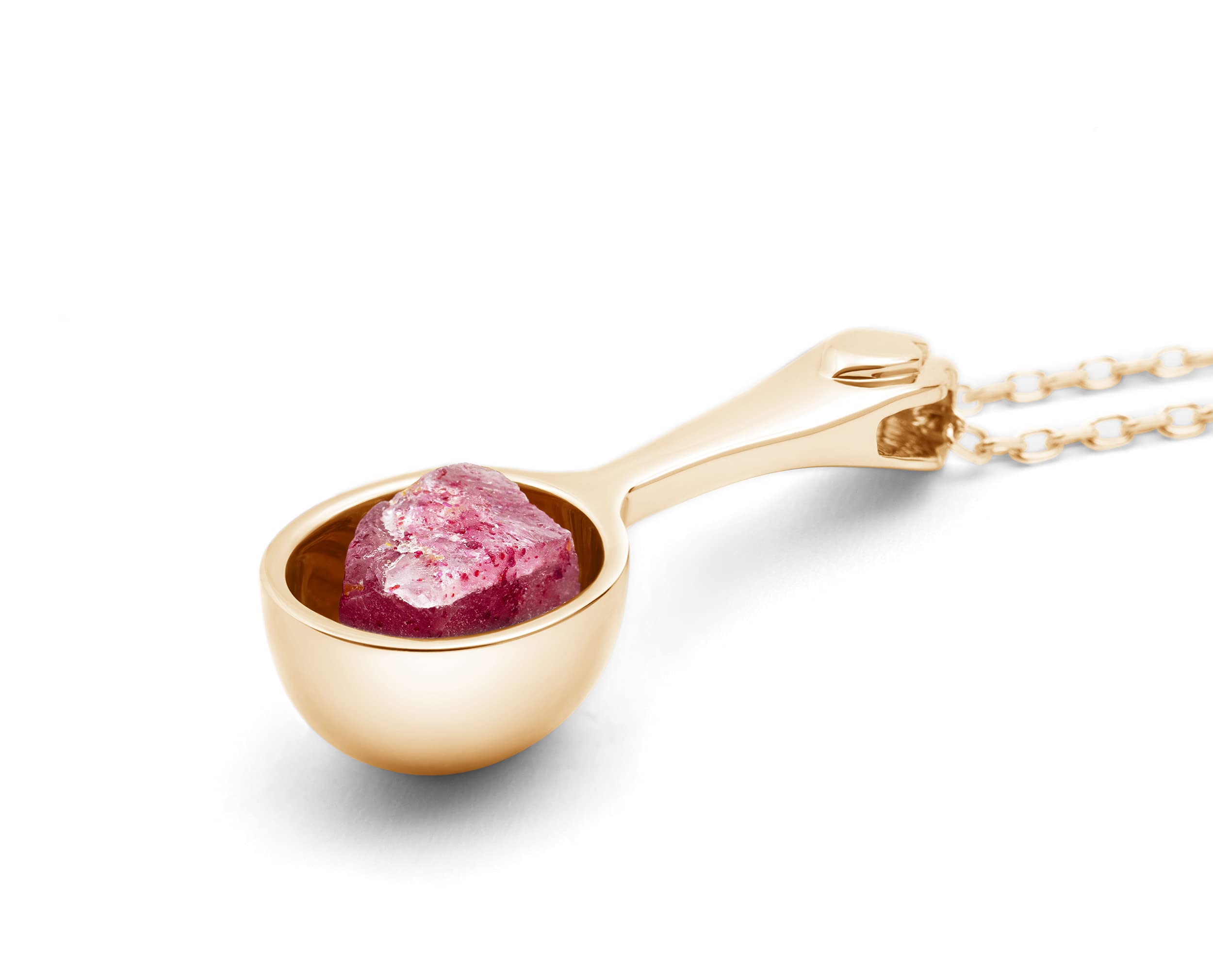 Raw Rose Quartz Gold Spoon Necklace - October Birthstone Pendant for Women - Minimalist Jewelry for Everyday Wear, Gifts & Spiritual Healing