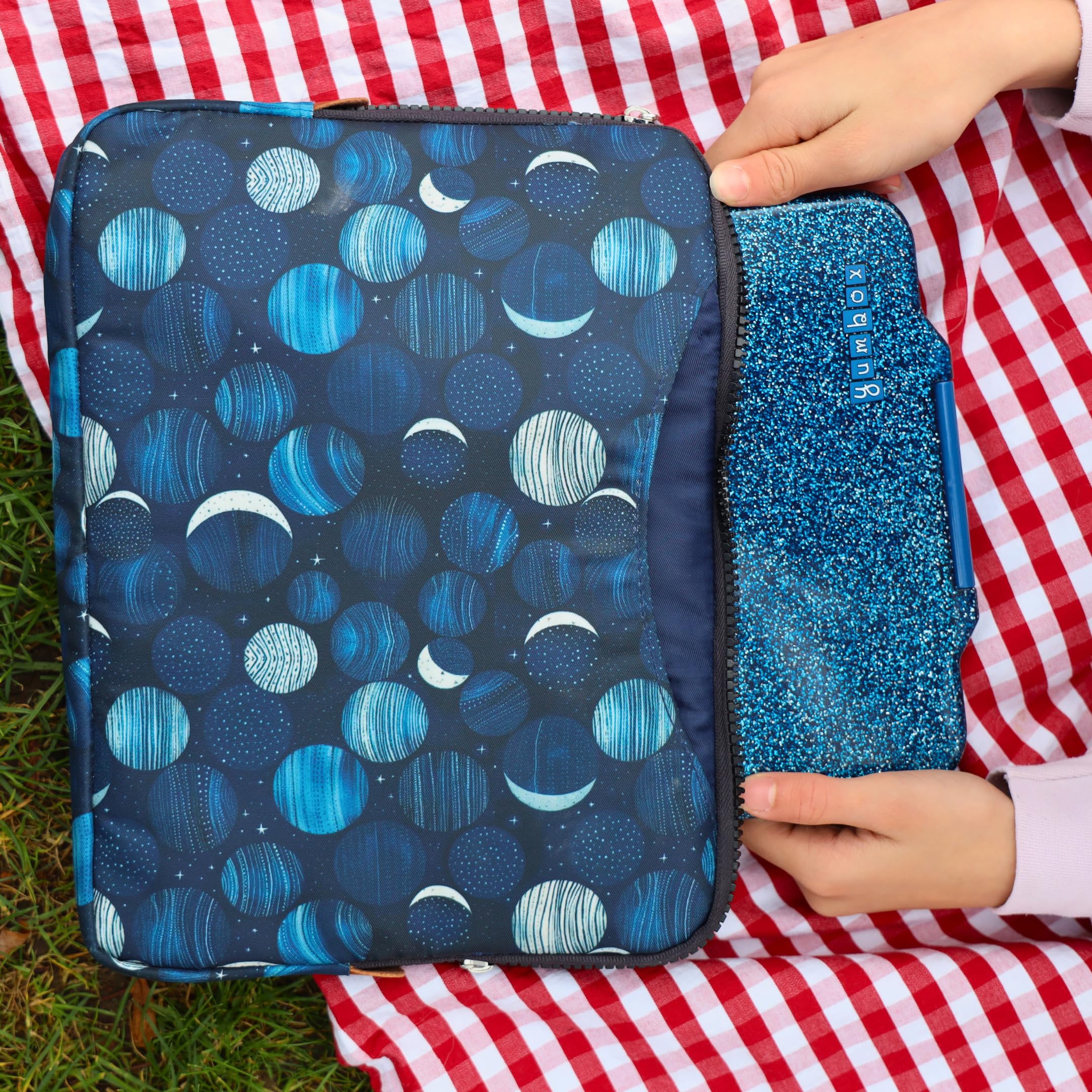 Yumbox Prêt Stainless Steel Bento Box - Leakproof Lunch Container with Sandwich Tray, Eco-Friendly & Durable (Glitter Blue) | Perfect for School, Office, Picnics & Travel