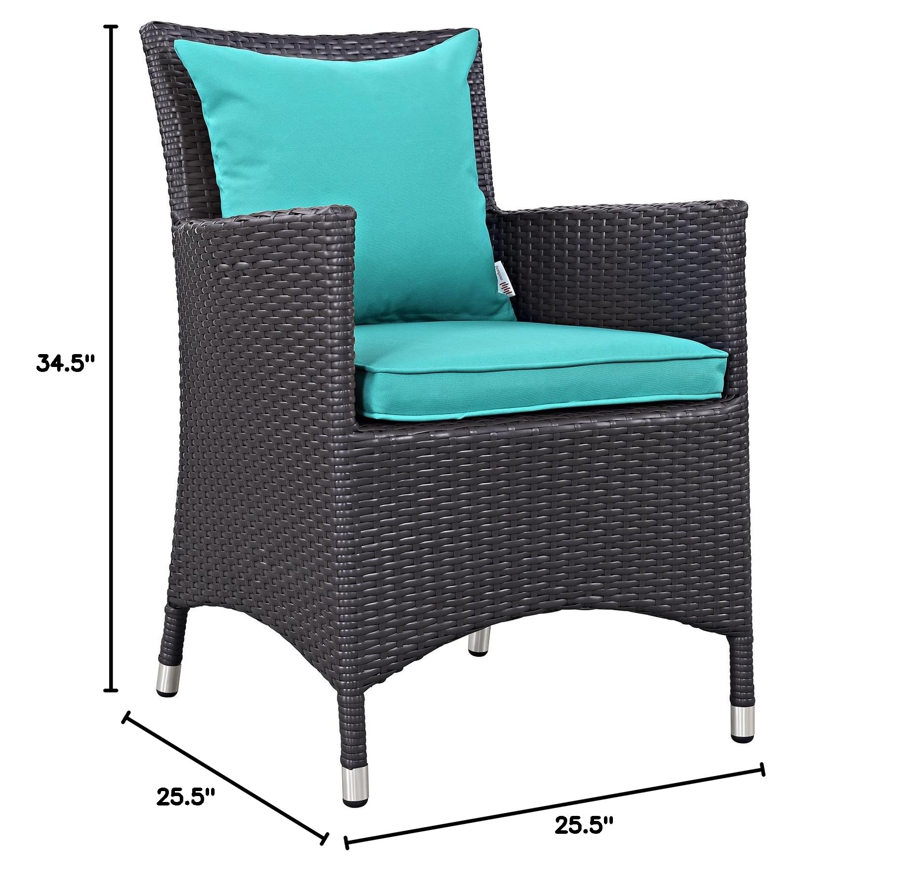 Modway EEI-2188-EXP-TRQ-SET 2-Piece Wicker Rattan Outdoor Patio Dining Armchair Set in Turquoise - Perfect for Backyard, Garden, Poolside & Patio Relaxation
