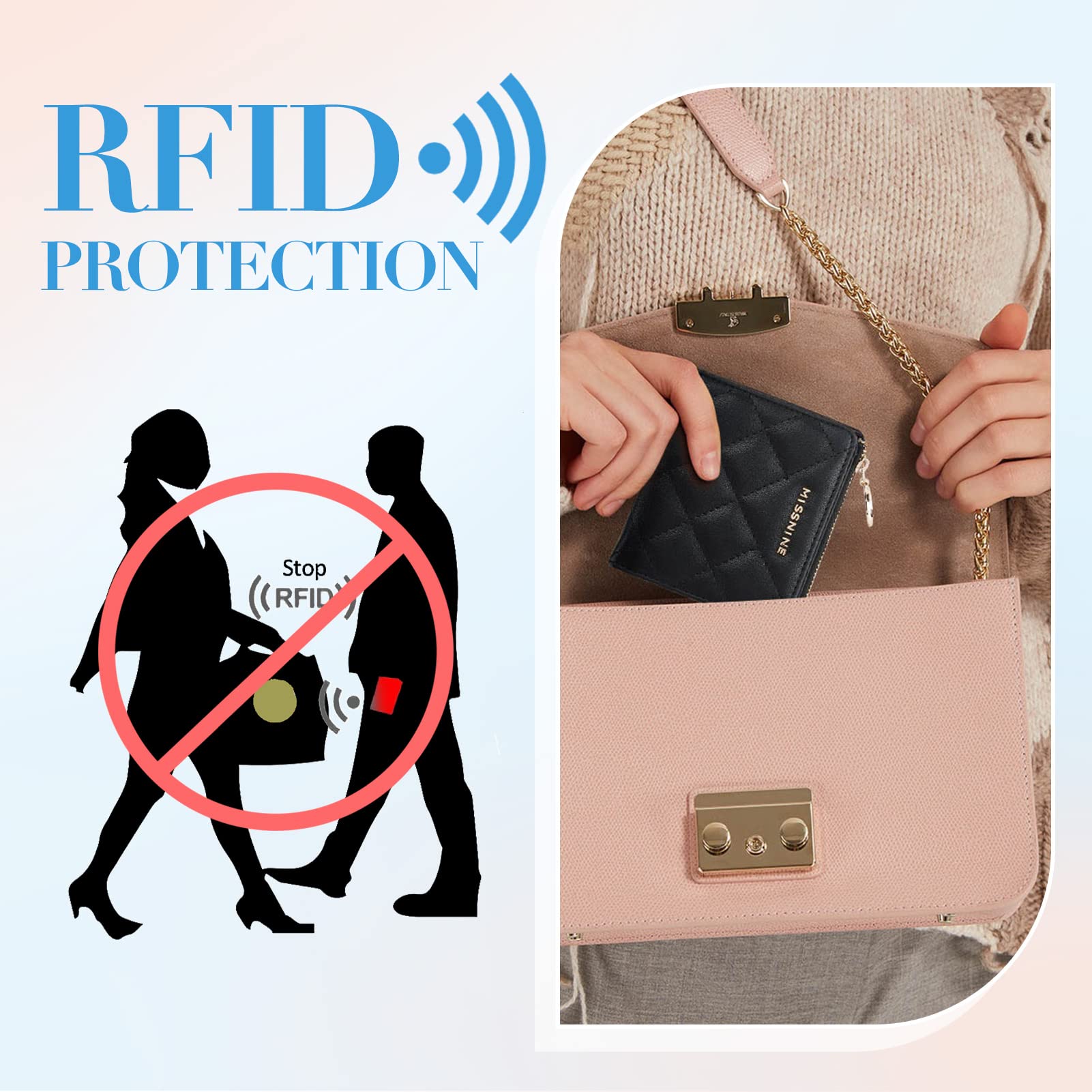 Missnine RFID Blocking Small Wallet for Women - Compact Bifold Purse with ID Window & Coin Pocket - Pink Quilted Leather Card Holder (Perfect for Travel, Shopping & Everyday Use)