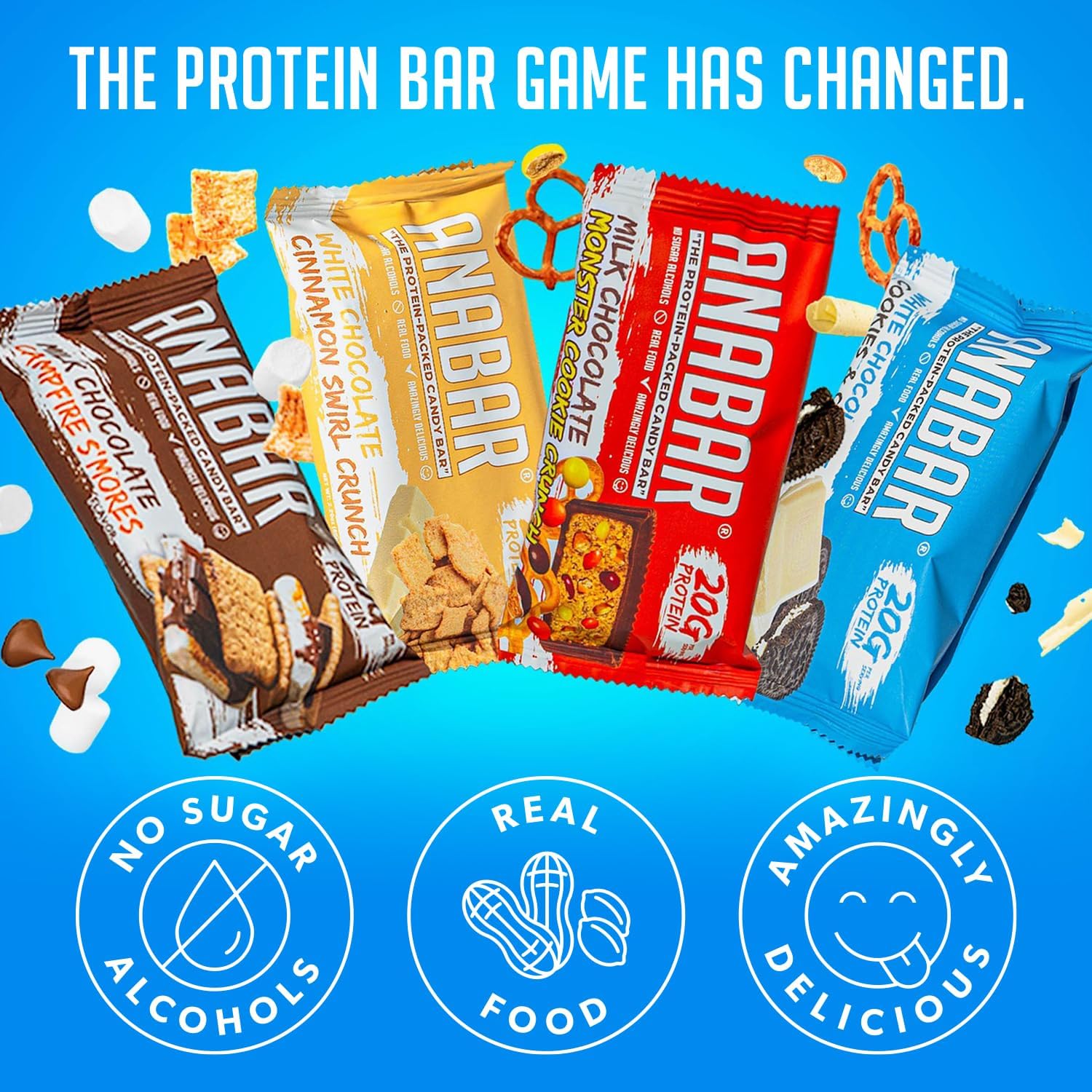 Anabar High Protein Bar - 20g Protein, No Sugar Alcohols, Delicious Peanut Butter Flavor (12 Pack) - Perfect for Post-Workout Recovery, Healthy Snacking & On-the-Go Nutrition