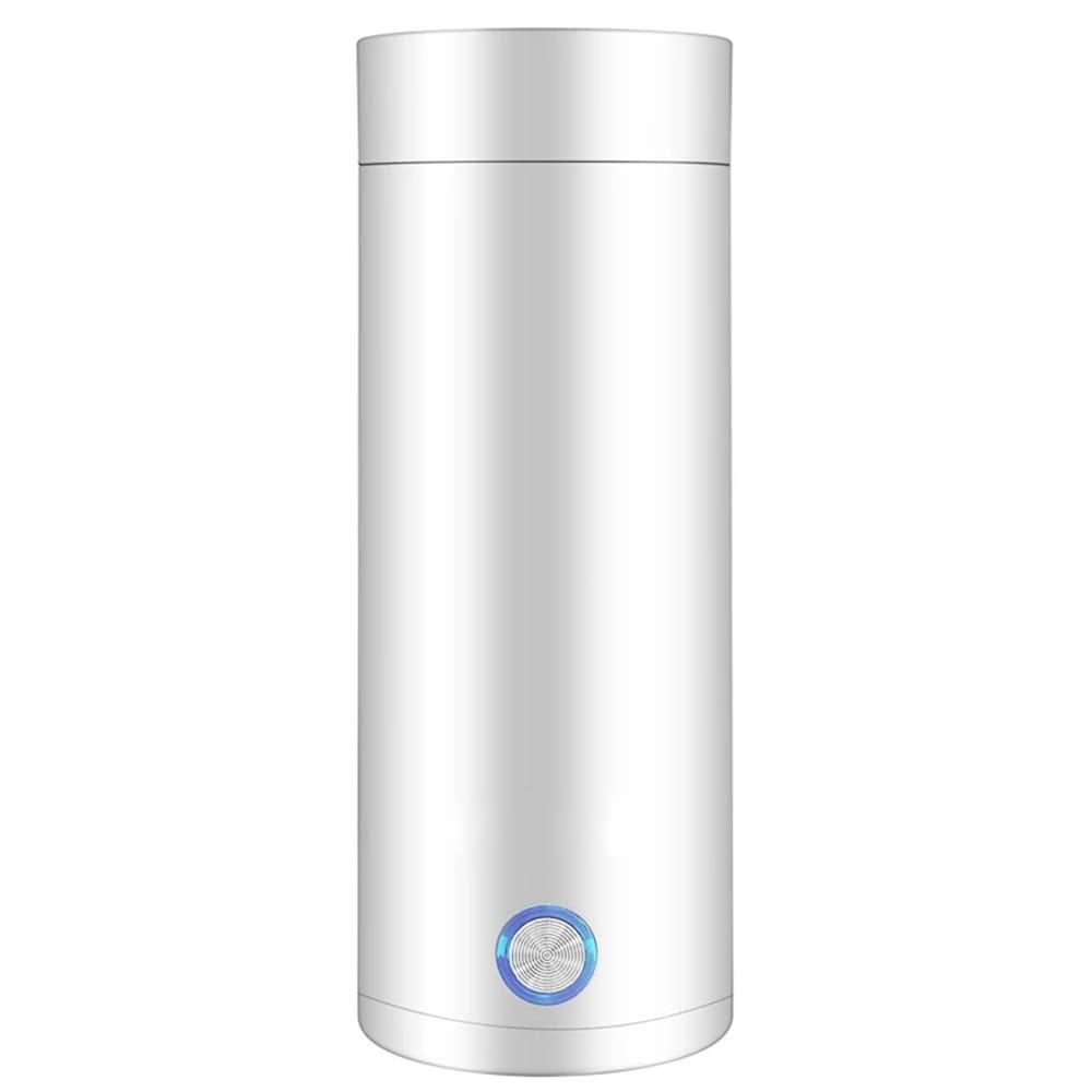 Xuyue 400ml Portable Electric Kettle - Stainless Steel Travel Water Boiler & Heated Cup for Coffee, Tea, Milk - Compact White UK Plug - Perfect for Camping, Office, Dorm & Travel