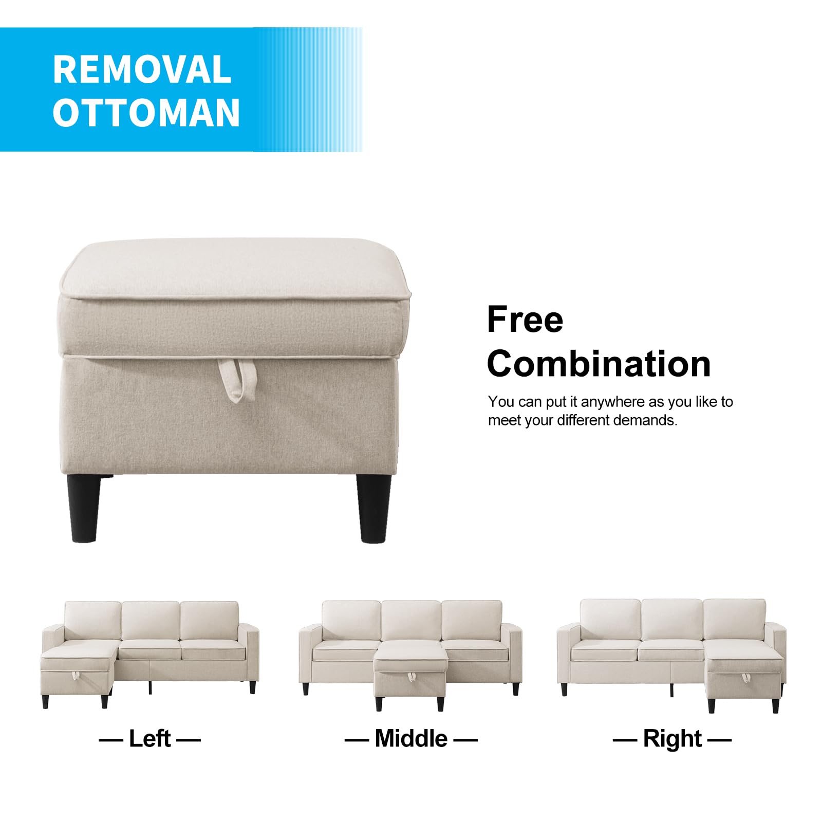 Modern L-Shaped Sectional Sofa with Chaise and Storage - 2-Piece Modular Couch Set for Small Spaces, Living Room, Apartment & Bedroom - Beige Fabric - Perfect for Entertaining Guests or Relaxing in Compact Homes