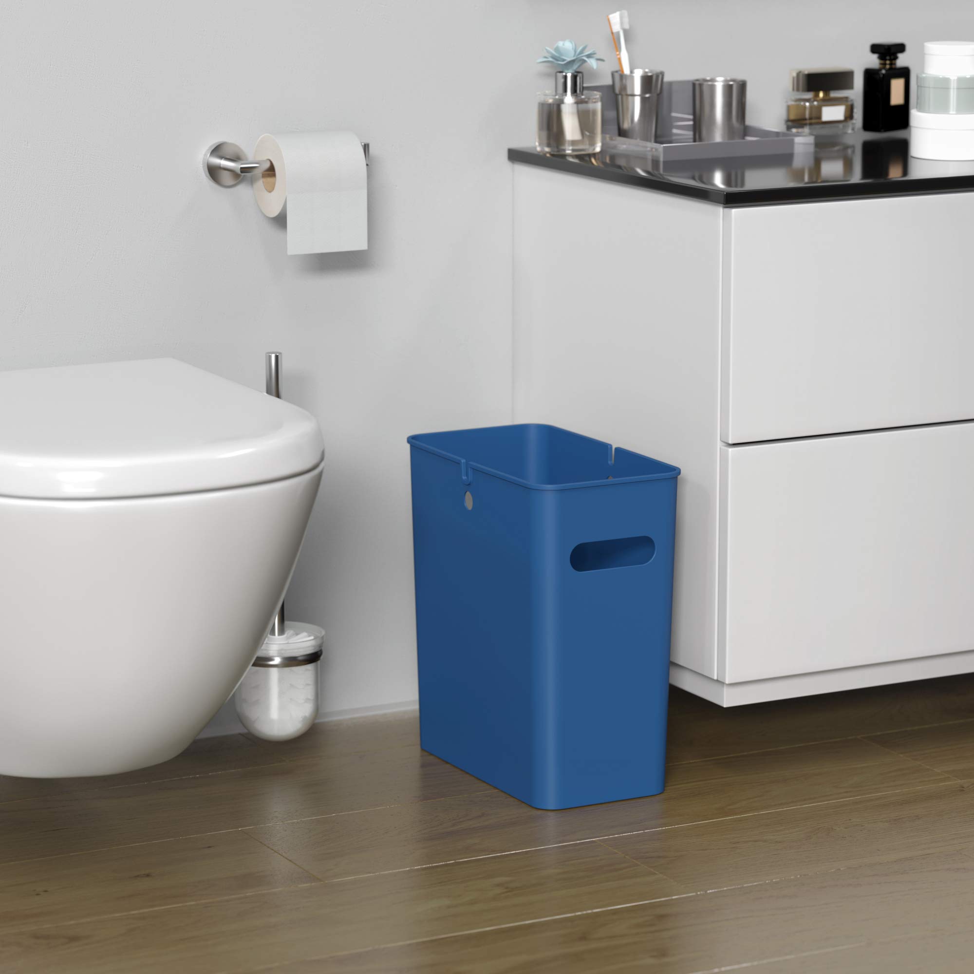 iTouchless SlimGiant 4.2 Gallon Plastic Trash Can - 2 Pack Blue - Compact Waste Bin for Bathroom, Office, Kitchen & Small Spaces