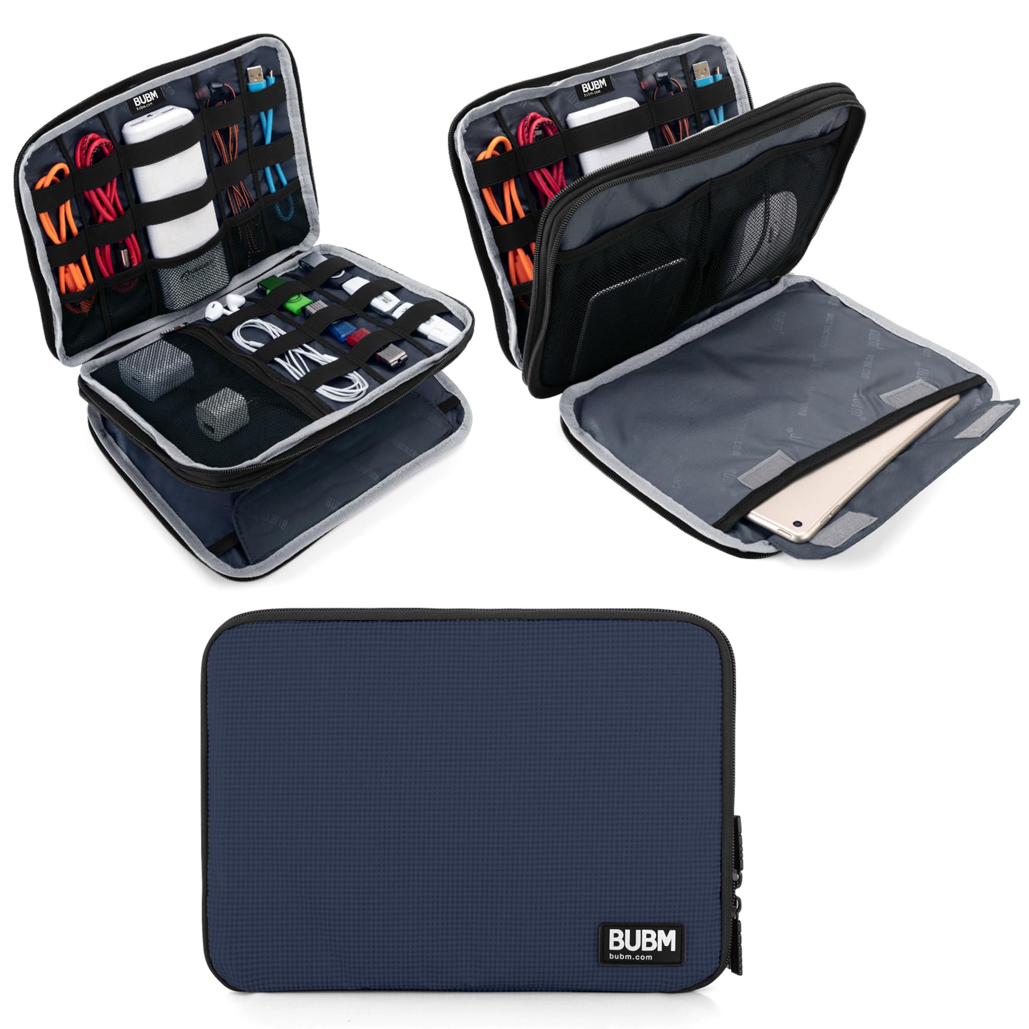 BUBM Double Layer Electronics Organizer Bag - Travel Gadget Storage for Cables, Memory Cards, Flash Drives & Accessories - Fits iPad/Tablet up to 9.7