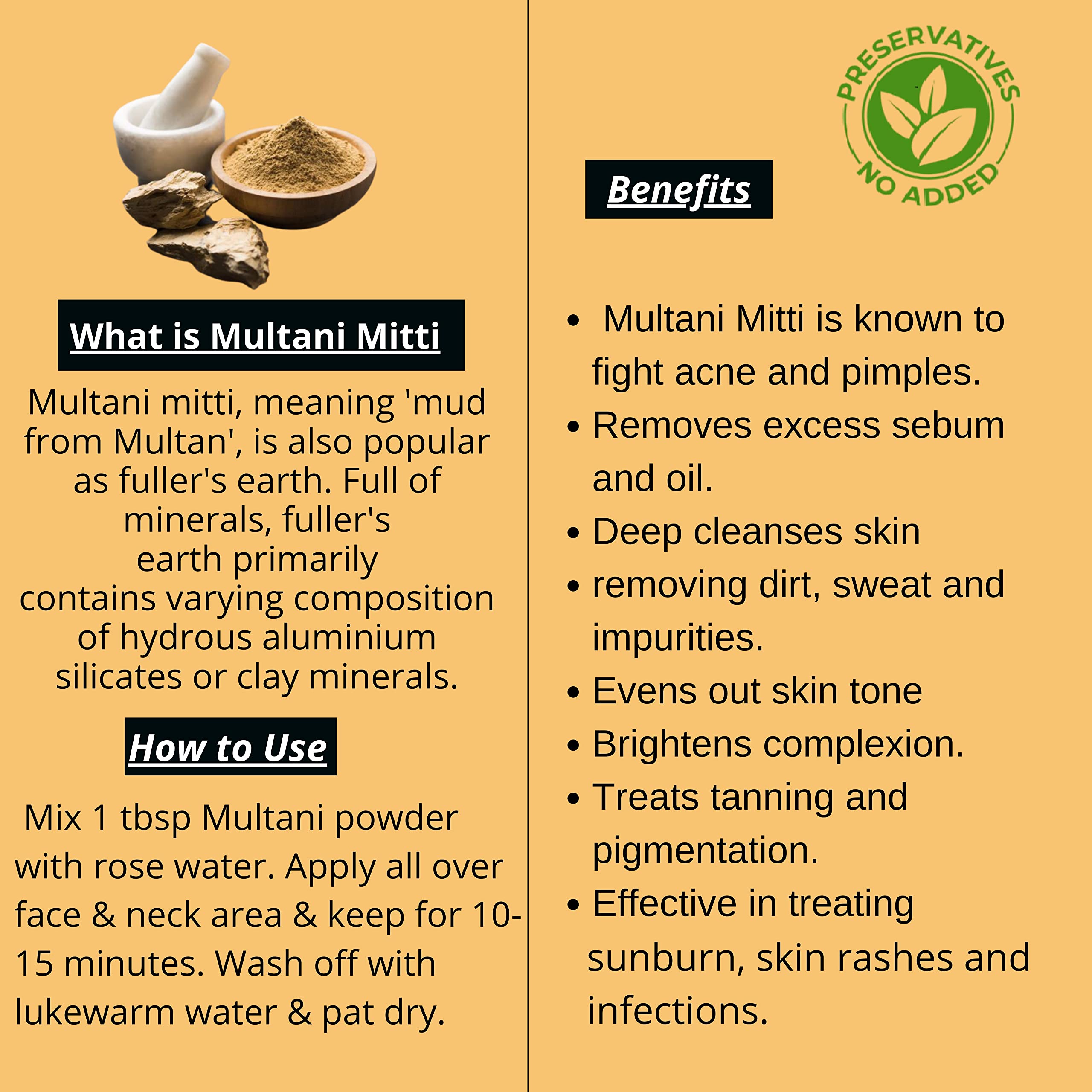 Organic 100% Natural Multani Mitti Clay Powder for Face & Skin Care - Deep Cleansing, Acne Treatment, Glowing Complexion | DIY Face Mask & Spa Day Essential