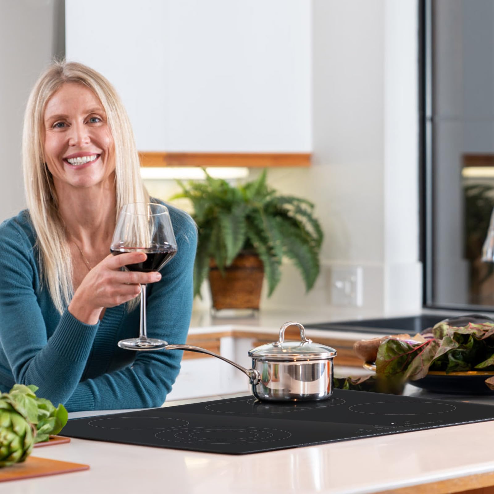 VEVOR 30-Inch Built-in Electric Stove Top with 4 Burners - 240V Glass Radiant Cooktop with Sensor Touch Control, Timer & Child Lock - 9 Power Levels for Simmering, Steaming, Slow Cooking & Frying - Perfect for Modern Kitchens, Home Chefs & Cooking Enthusiasts