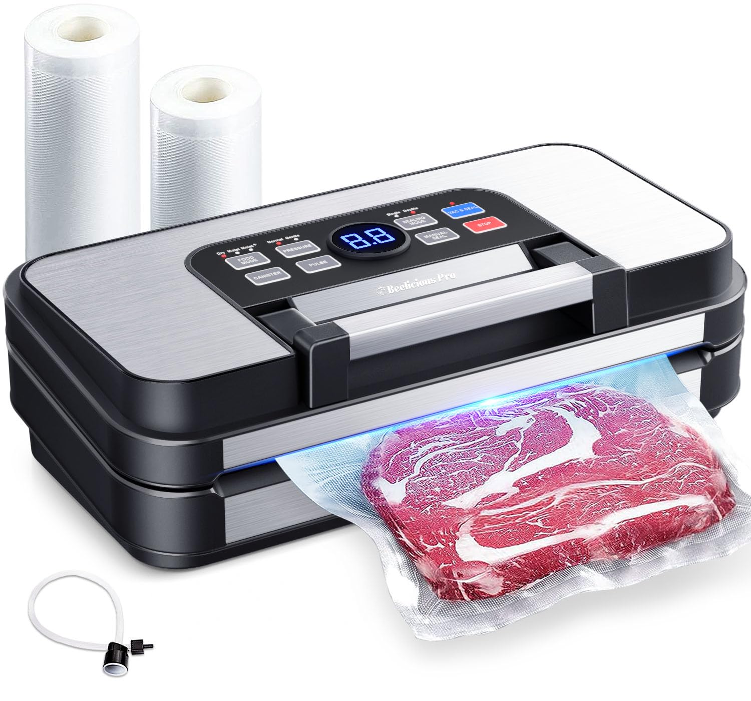 95Kpa Powerful Precision Pro Vacuum Sealer Machine - 10-in-1 Multi-Function with Easy-Lock Handle, Double Heat Seal & Pump | Food Preservation System with Built-in Cutter & Bag Storage | Stainless Steel Design for Home Kitchen, Meal Prep & Sous Vide Cooking