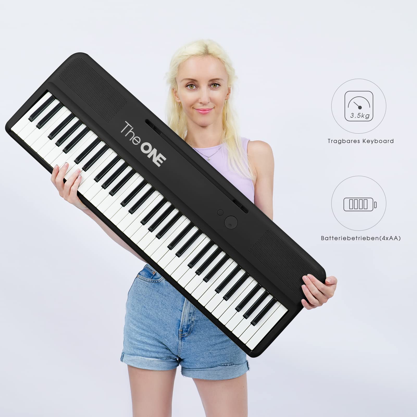 The ONE Smart Keyboard COLOR 61-Key Lighted Digital Piano for Beginners with 256 Tones, 64 Polyphony, Built-in LED Lights & Free Apps - Perfect for Home Practice, Music Learning & Live Performance (Black)