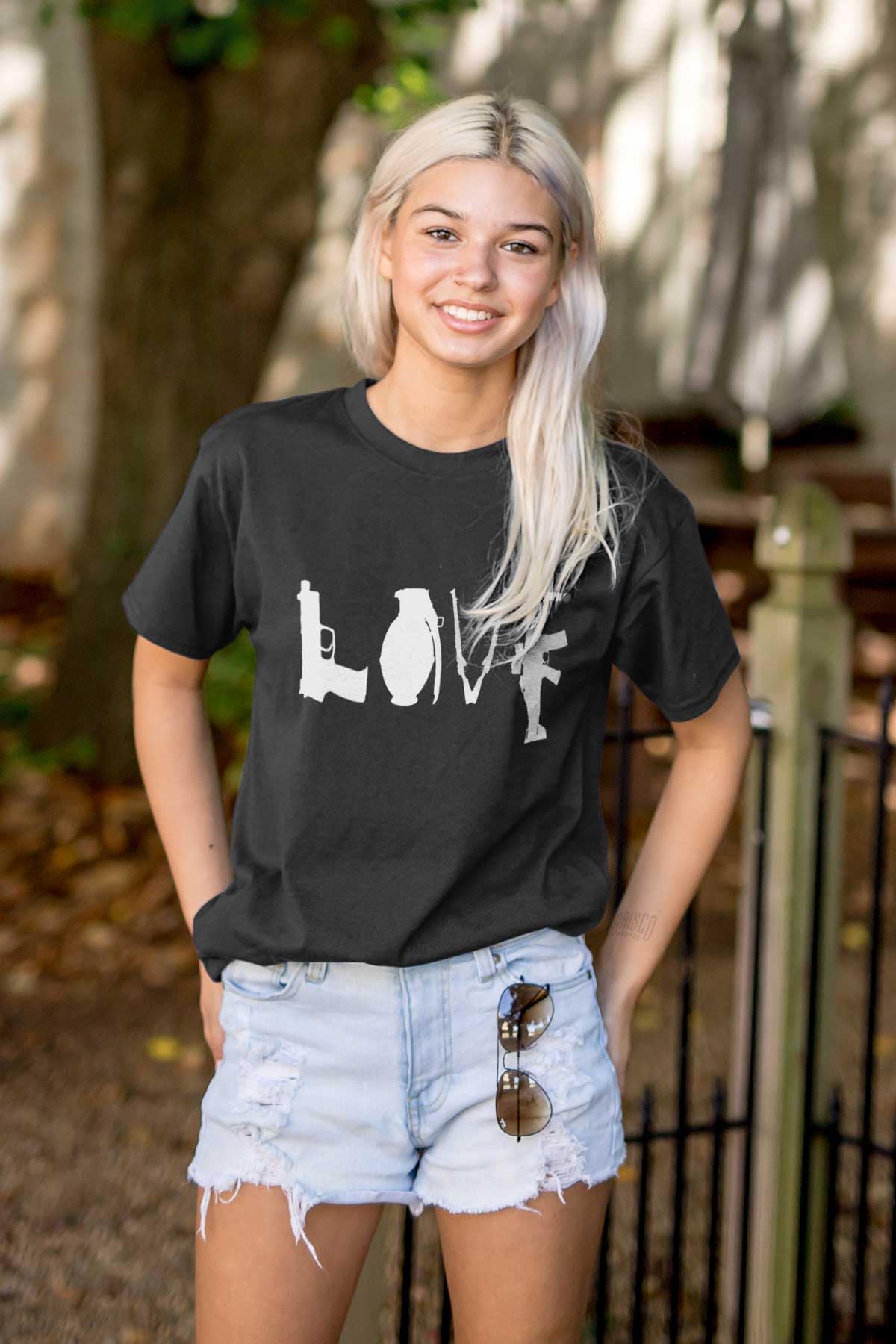 Love Pistol Rifle Arms Owner America Women's Graphic T-Shirt | Patriotic Gun Rights Tee for Women | Perfect for Shooting Range, Gun Enthusiast Events & Second Amendment Support