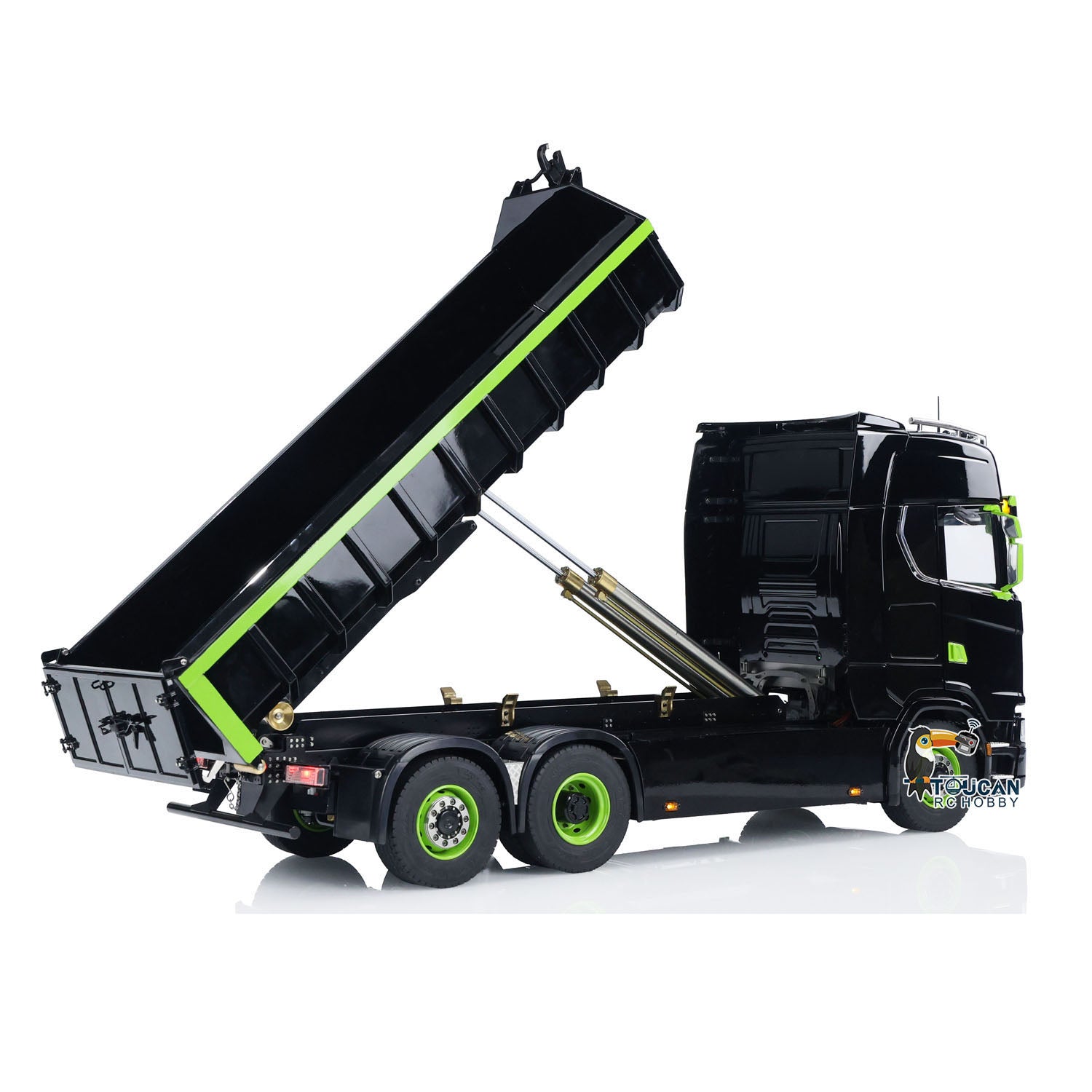 1/14 Scale 6x6 Hydraulic RC Dump Truck - Metal Radio Controlled Roll Off Dumper with Rear Axle Lifting, 3-Speed Transmission & LED Light System - Perfect for Construction Site Play, Off-Road Adventure & Collectors Display