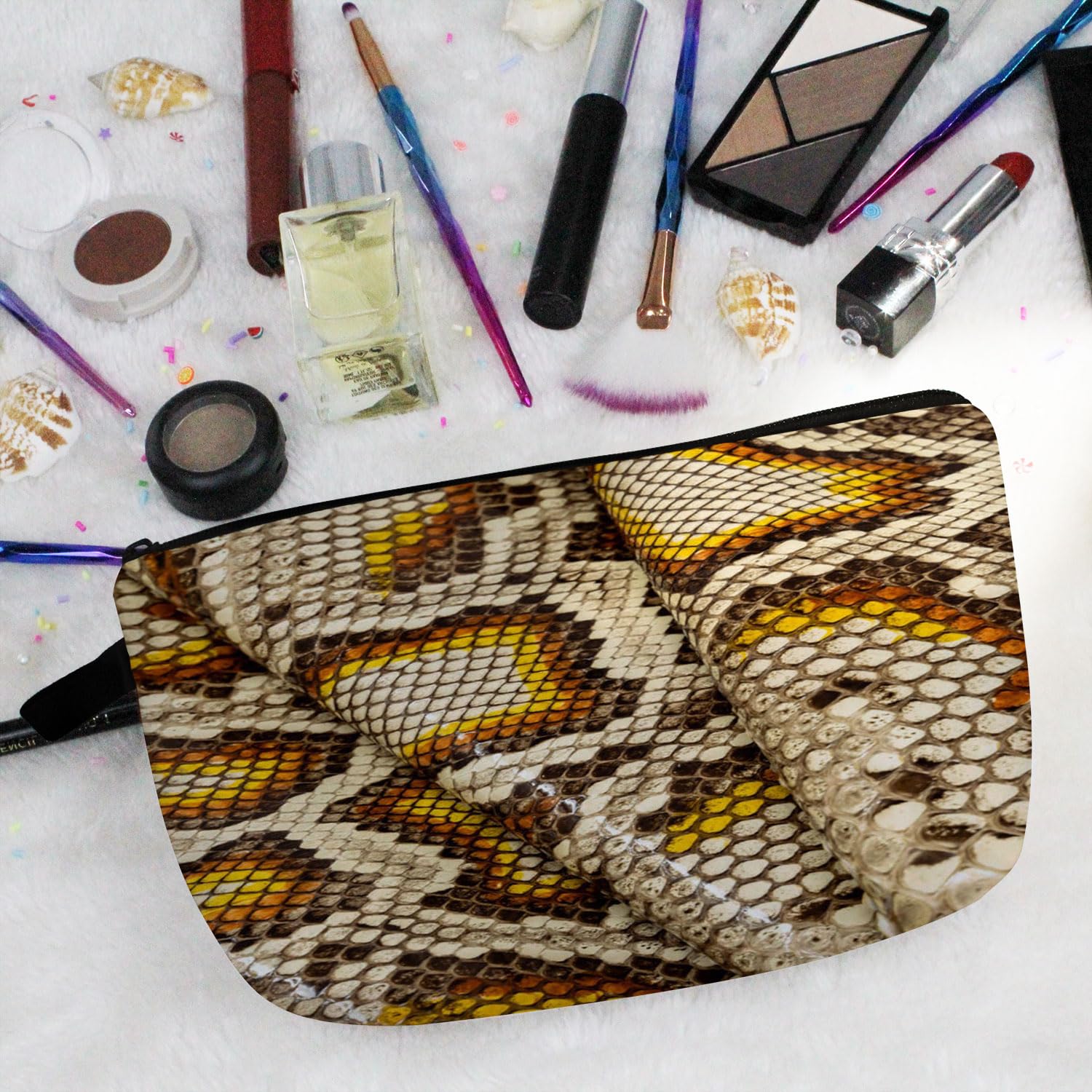 Snakeskin Cosmetic Bag - Cute Small Makeup Pouch for Travel & Toiletry Storage | Zippered Organizer with Snakeskin Pattern | Perfect Birthday Gift for Snake Lovers & Women | Great for Travel, Gym, and Everyday Use