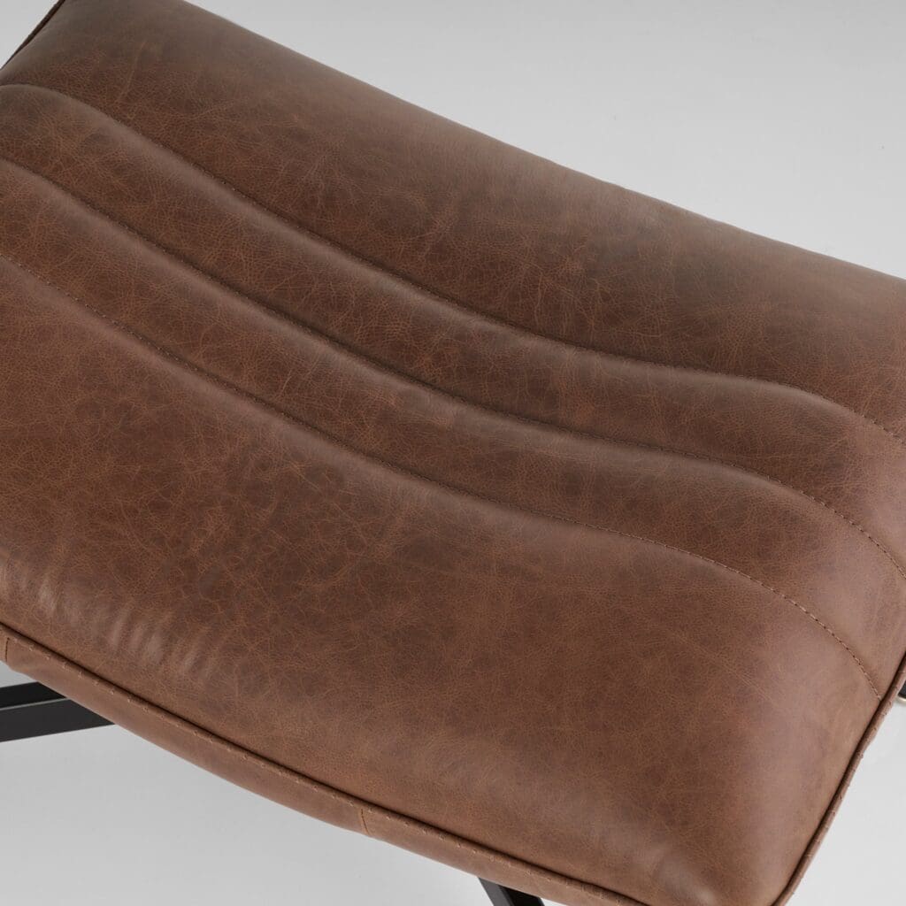 Cyan Design 11808 Eduarda Ottoman in Medium Brown Distressed Leather - Stylish Footstool for Living Room, Bedroom & Office Decor