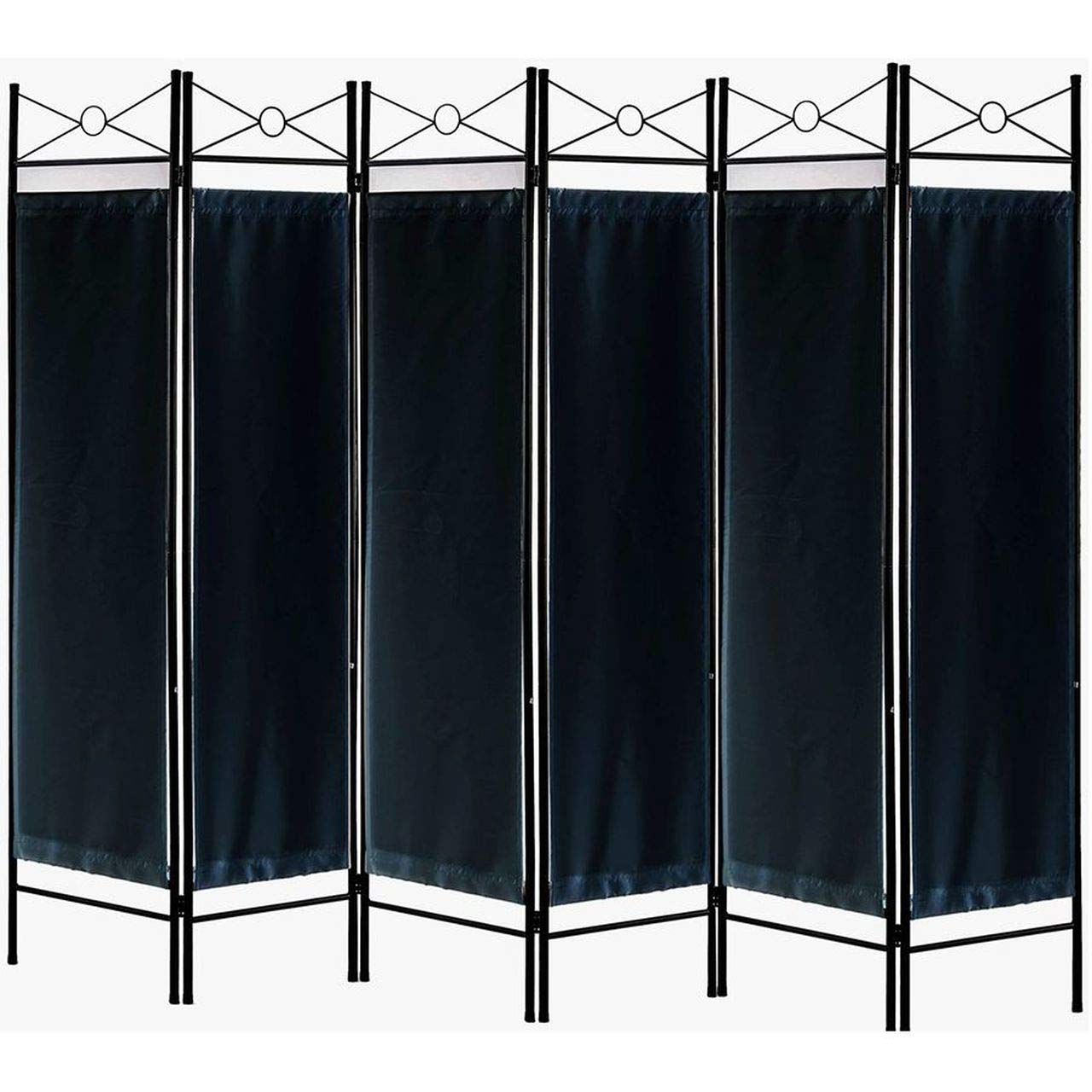 Legacy Decor 6-Panel Black Metal & Woven Fabric Room Divider with Two-Way Hinges - Perfect for Home Office, Studio, or Living Room Privacy