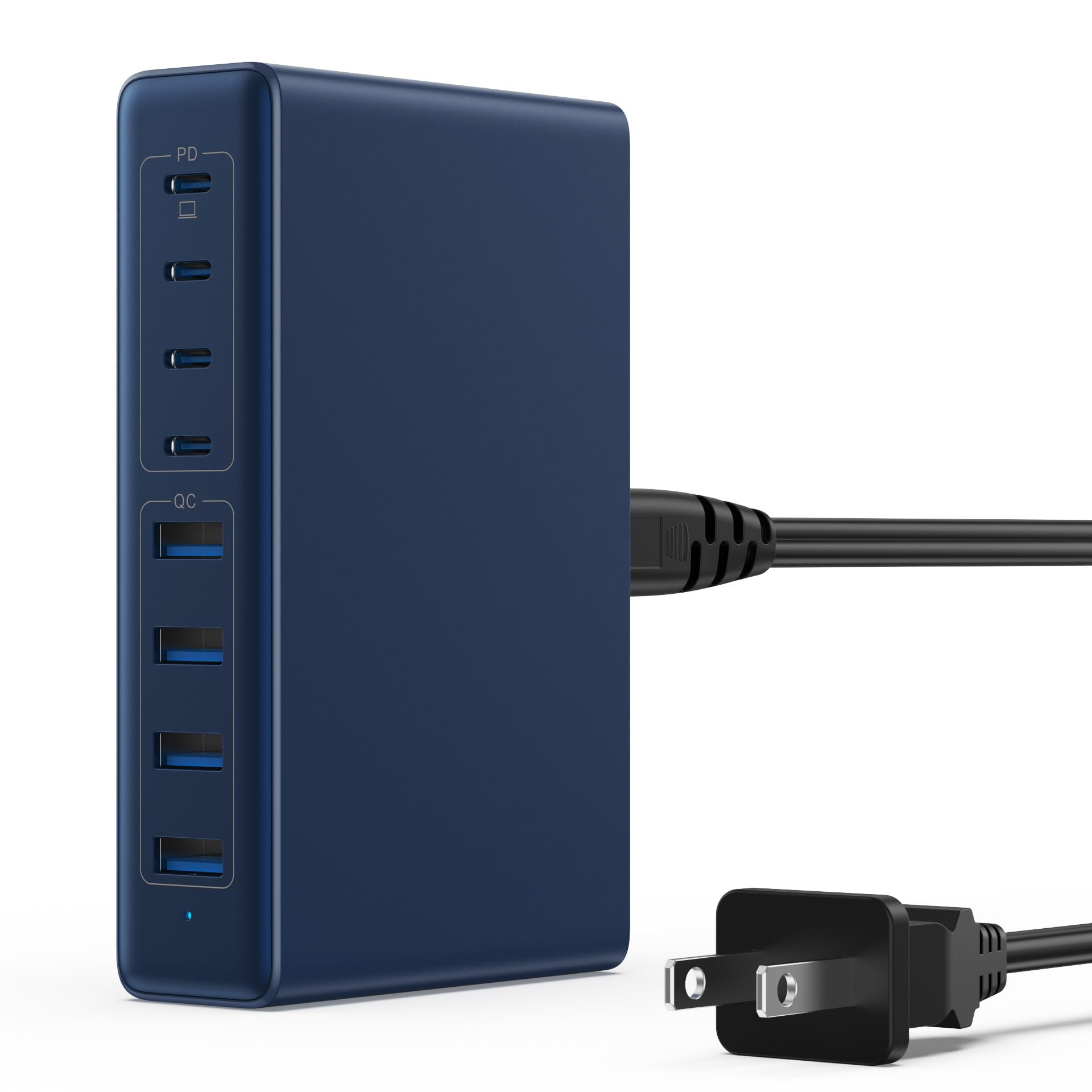 200W GaN III 8-Port USB C Fast Charger Station with QC4.0 & PD 65W - Compatible with MacBook Pro/Air, Dell, iPhone 15/14, iPad, Steam Deck - Perfect for Home, Office & Travel Charging (Deep Blue)