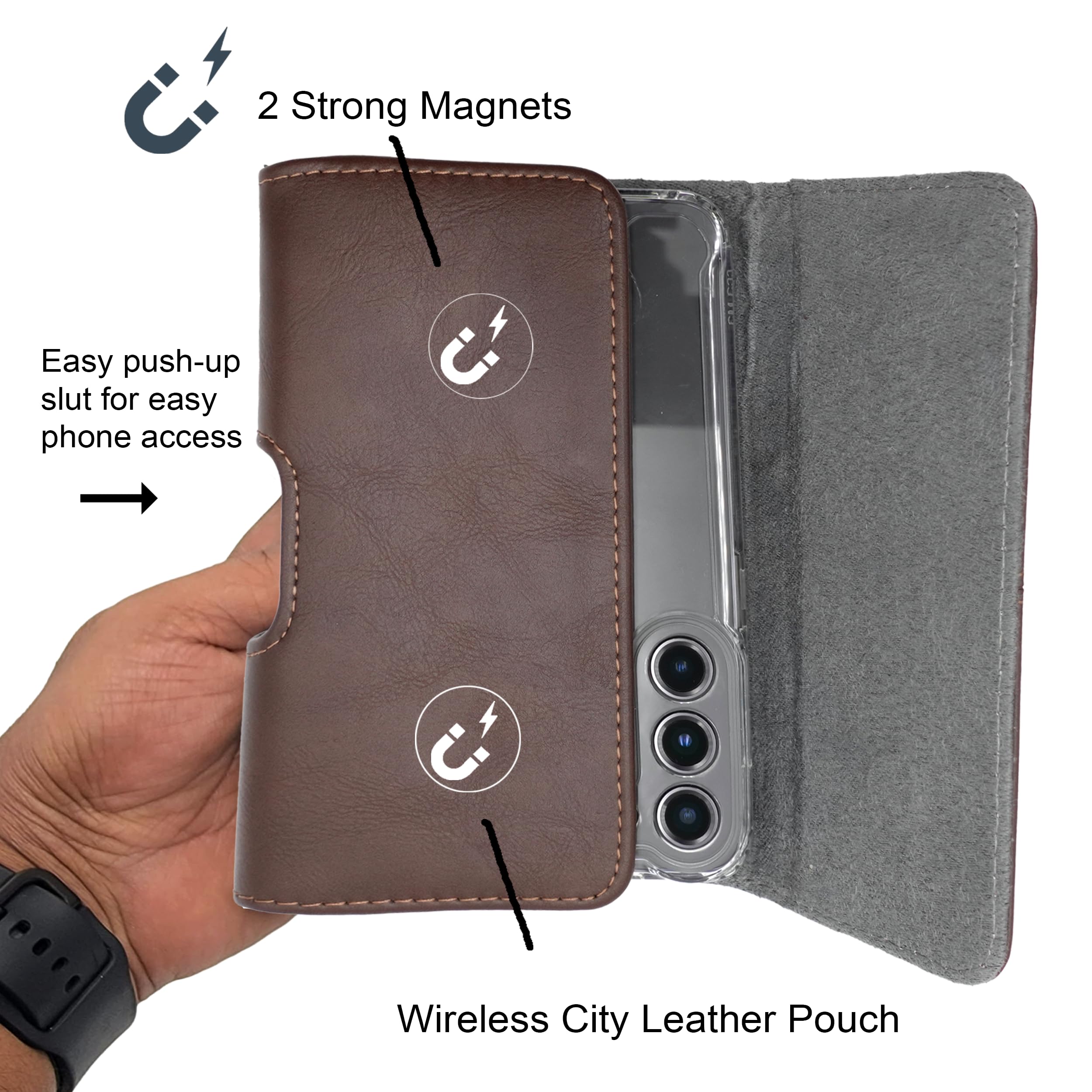 Premium Leather Phone Holster for iPhone SE/8/7/6s - Horizontal Belt Clip Pouch with Secure Loop | Durable Protective Case Holder for Men (Brown, Small) | Ideal for Work, Travel & Outdoor Activities