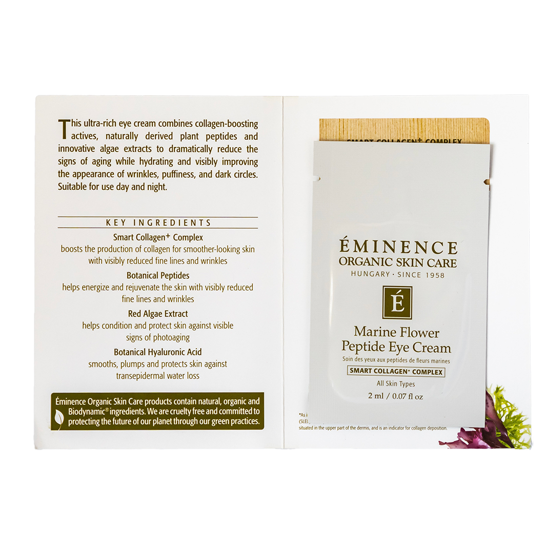 Eminence Organics Marine Flower Peptide Eye Cream - Anti-Aging, Hydrating & Brightening Under Eye Treatment for Dark Circles & Puffiness - Perfect for Nighttime Skincare Routine & Travel