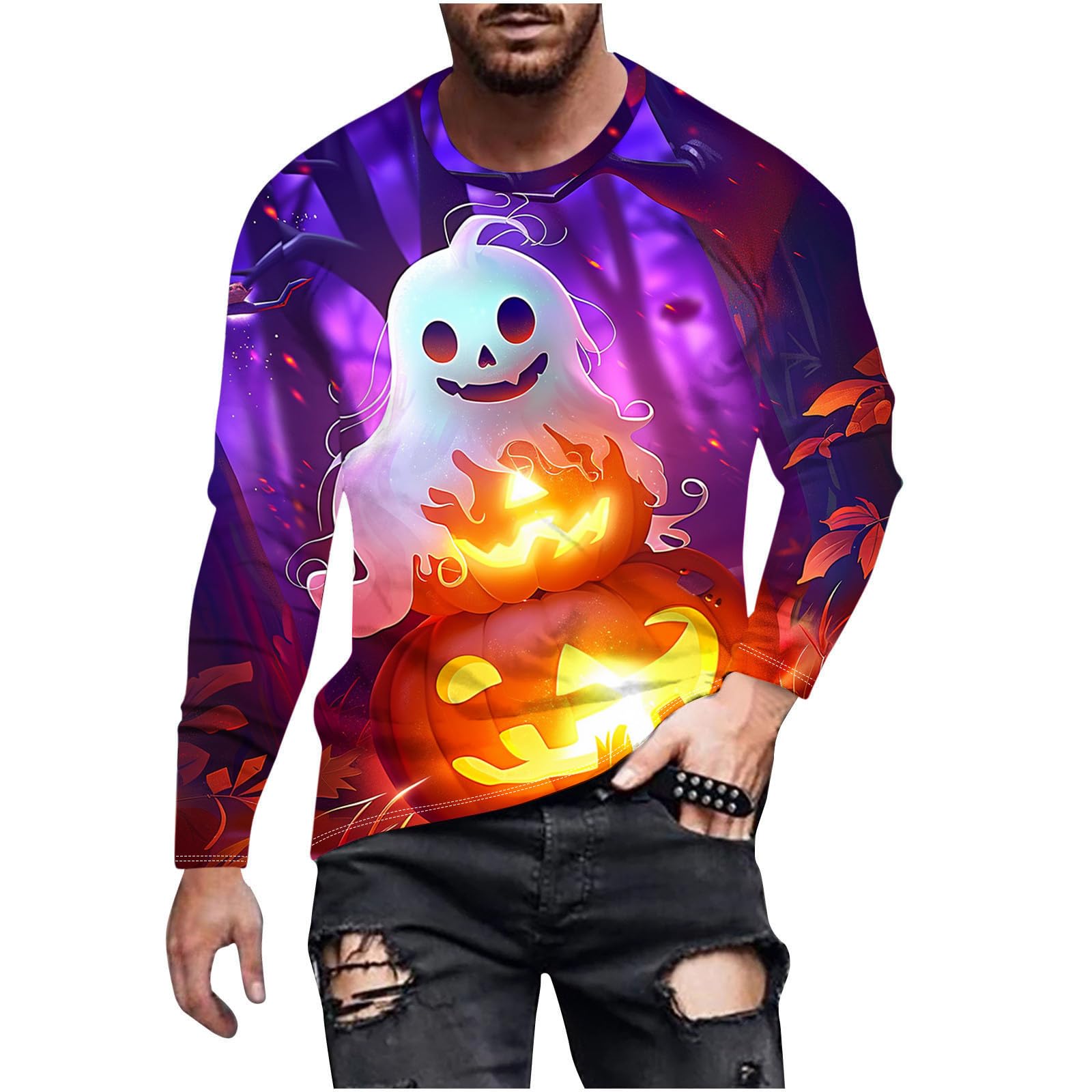 Funny Halloween T-Shirts for Men - Horror Graphic Long Sleeve Novelty Tees | Perfect for Halloween Parties, Costume Contests & Spooky Events