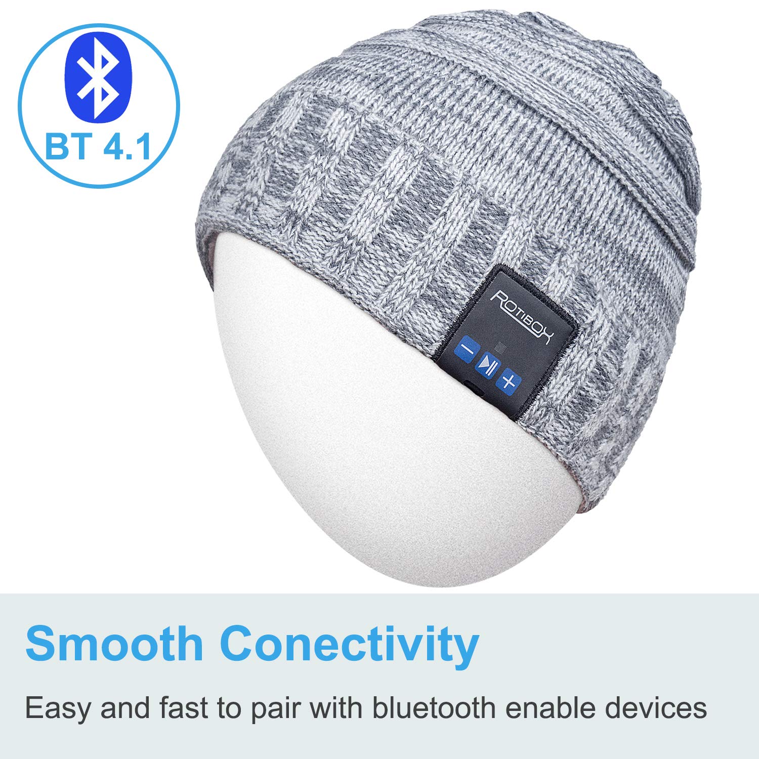 Wireless Bluetooth Beanie Hat for Men & Women - Soft Warm Winter Knit Cap with Built-in Headphones & Mic - Hands-Free for Skiing, Snowboarding, Running, Hiking & Outdoor Activities - Unisex Grey Beanie