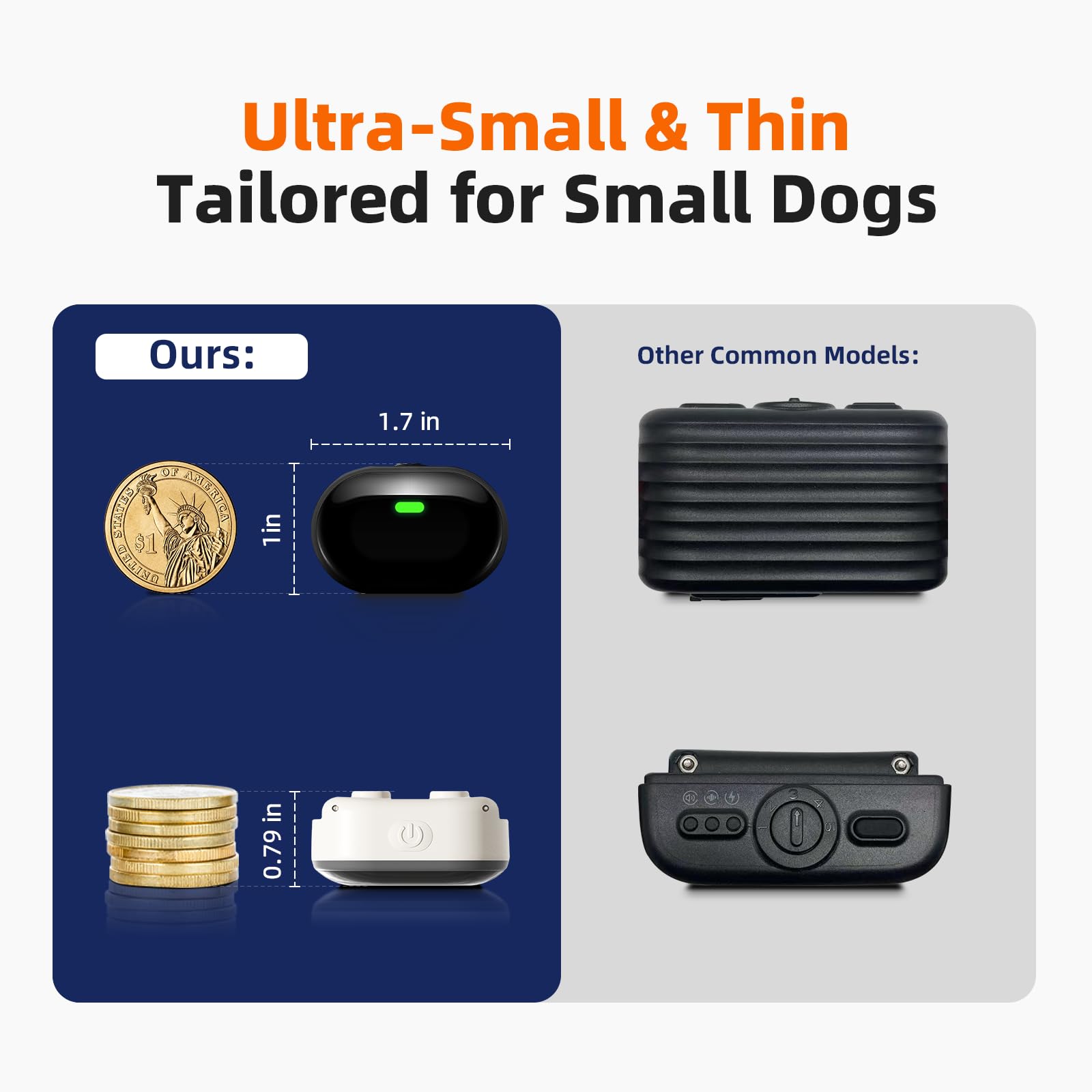 Ultra-Small Dog Shock Collar for Small & Medium Dogs 5-15lbs - 1300ft Remote Training Collar with 198-Level Control - Waterproof & Rechargeable - Lightweight & Thin Design (White) - Perfect for Obedience Training, Bark Control & Indoor/Outdoor Use