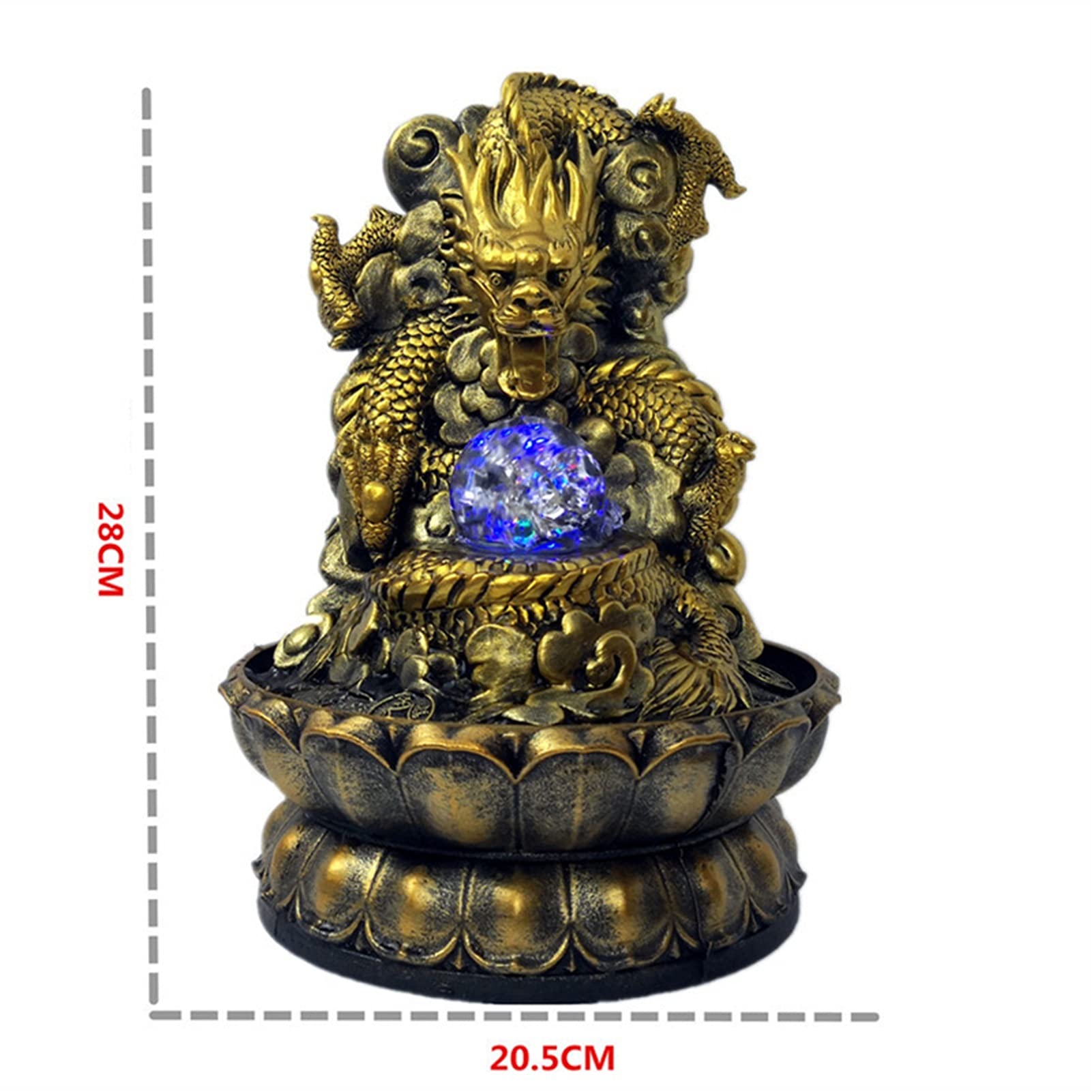 Chinese Dragon Desktop Fountain with LED & Running Water - Feng Shui Wealth Decor for Home & Office, Zen Lotus Base, Lucky Mascot - Perfect for Meditation Spaces, Office Desks & Home Decor