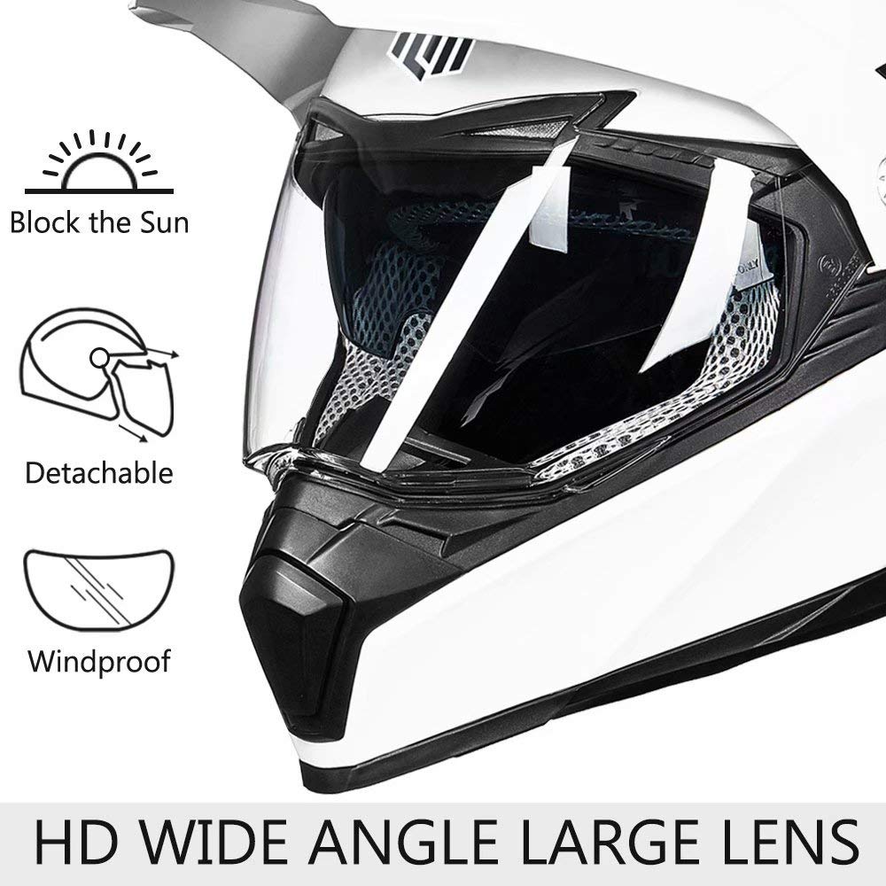 ILM Off Road Motorcycle Helmet - DOT Certified Dual Sport Full Face Helmet with Sun Visor for Dirt Bike, ATV & Motocross - Model 606V - Perfect for Trail Riding, Adventure Touring & Off-Road Racing