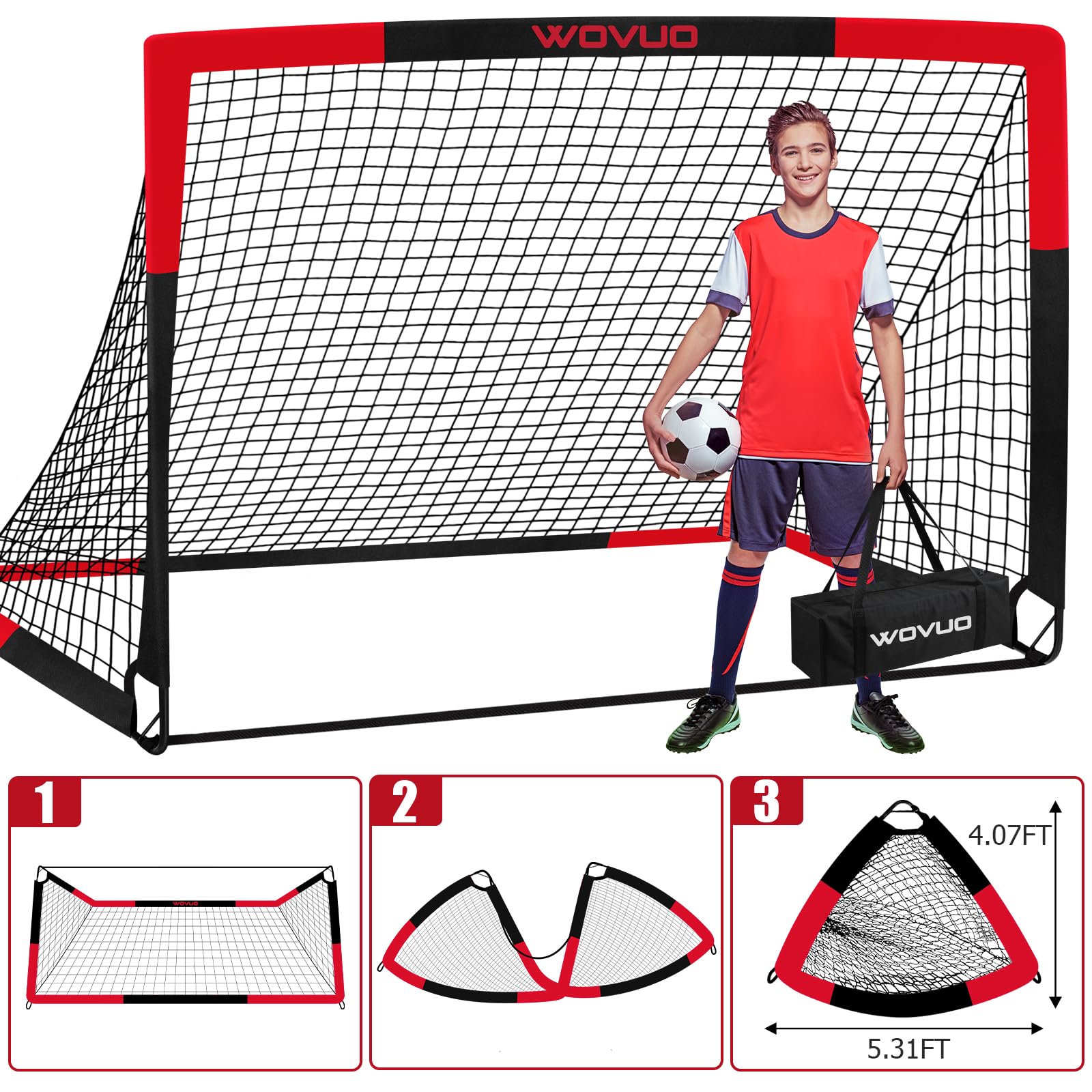 Portable Kids Soccer Goal Set of 2 - 6x4 ft Backyard Soccer Goals with Target, Ball & Cones - Adjustable Training Equipment for Ages 3-14 - Perfect for Outdoor Sports, Birthday Gifts & Youth Soccer Practice