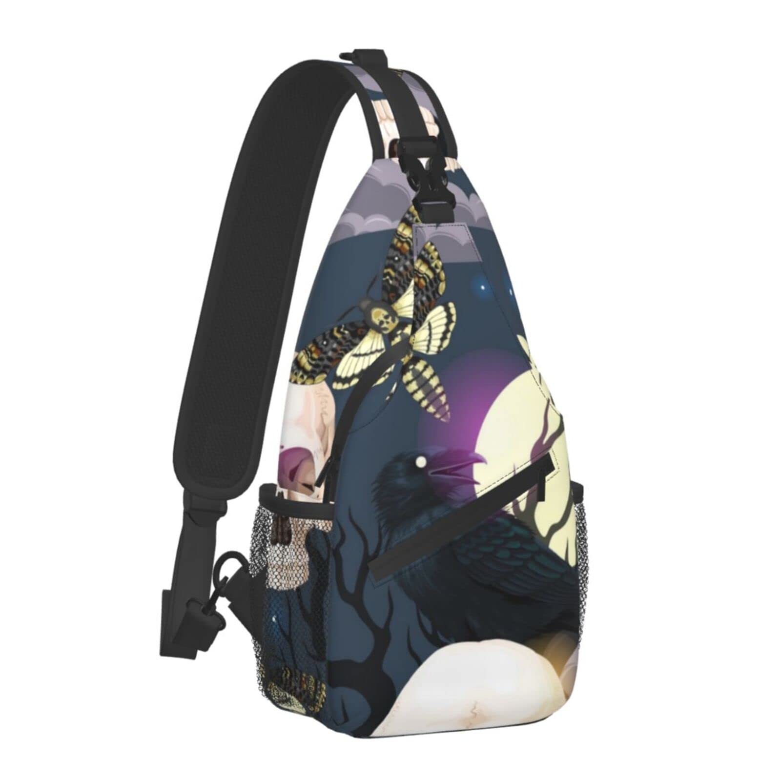 Anti-Theft Men's Gym Backpack - Gothic Raven & Skull Crossbody Shoulder Bag with Secure Zipper | Multipurpose Sling Pack for Cycling, Travel, Hiking & Workout | Perfect for Gym, Commuting & Outdoor Adventures