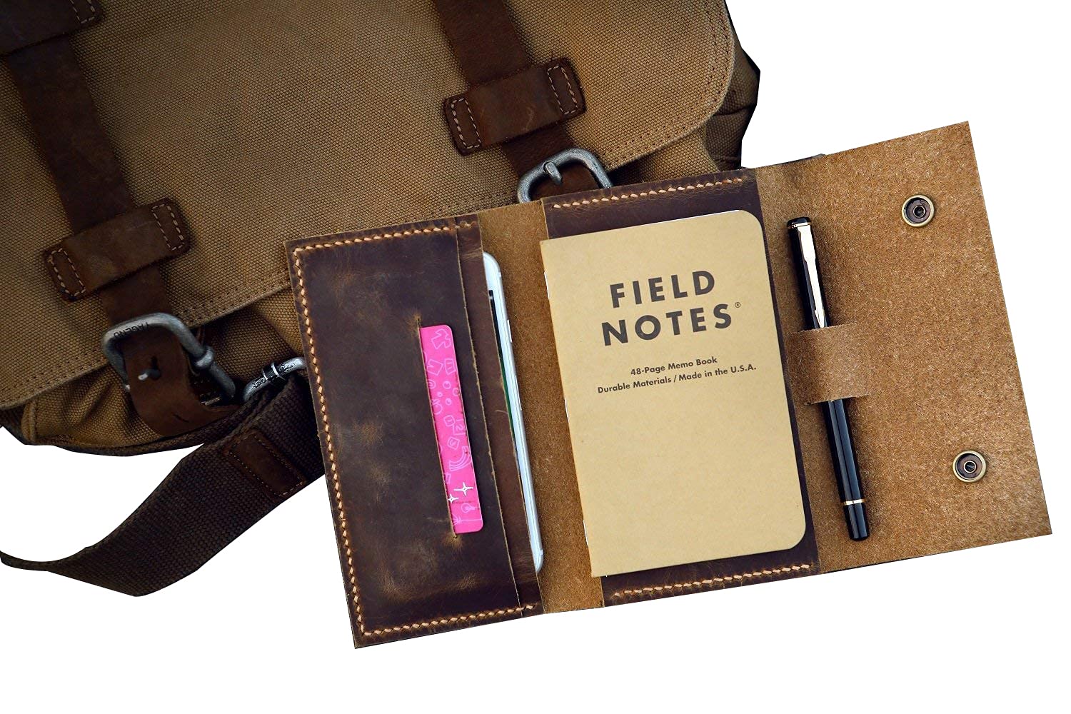 Premium Leather Travel Journal Wallet - Pocket Size Notebook Cover for Field Notes, Passport & Cash | Perfect for Travelers, Writers & Outdoor Adventures