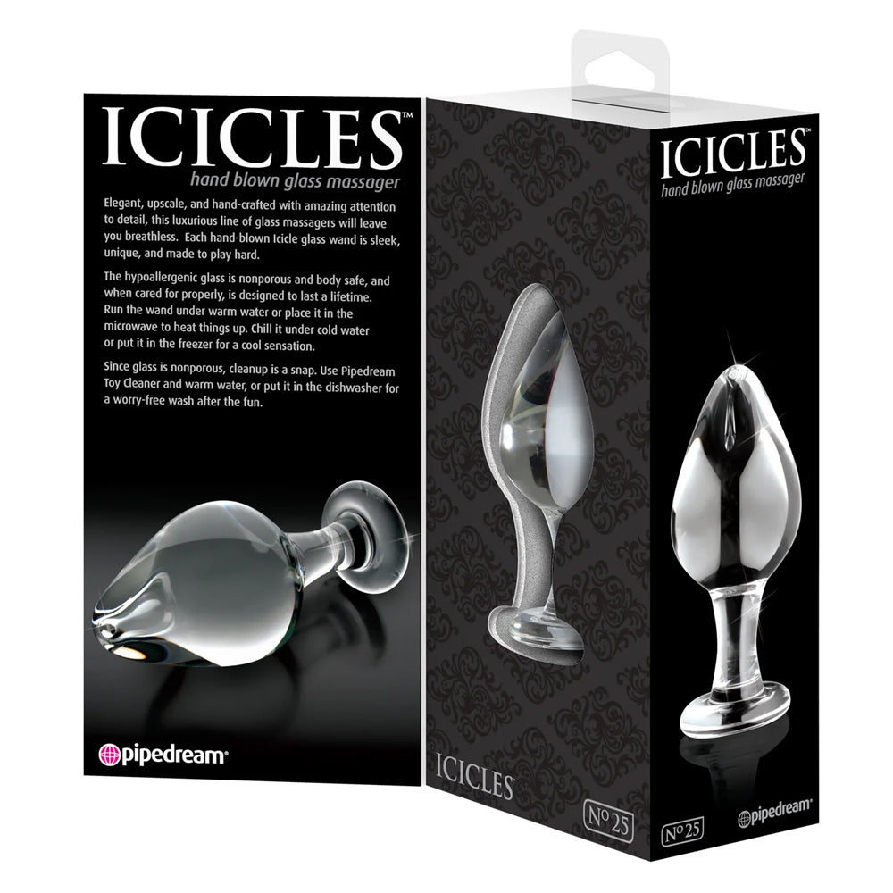 Icicles No. 25 Full Glass Anal Plug - Premium Crystal Clear Glass Butt Plug for Adults, Smooth Surface for Comfortable Wear - Perfect for Sensual Play, Couples Intimacy & Solo Exploration