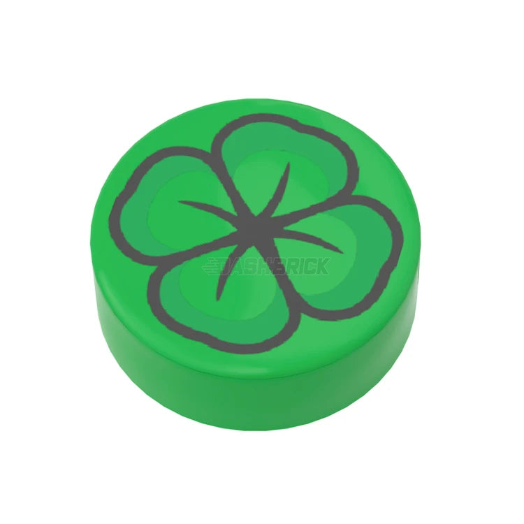 LEGO Minifigure Accessory - Green Four Leaf Clover Tile (98138pb441) for Good Luck Charms & Miniature Displays | Perfect for LEGO Builds, DIY Crafts & Gift Decorations