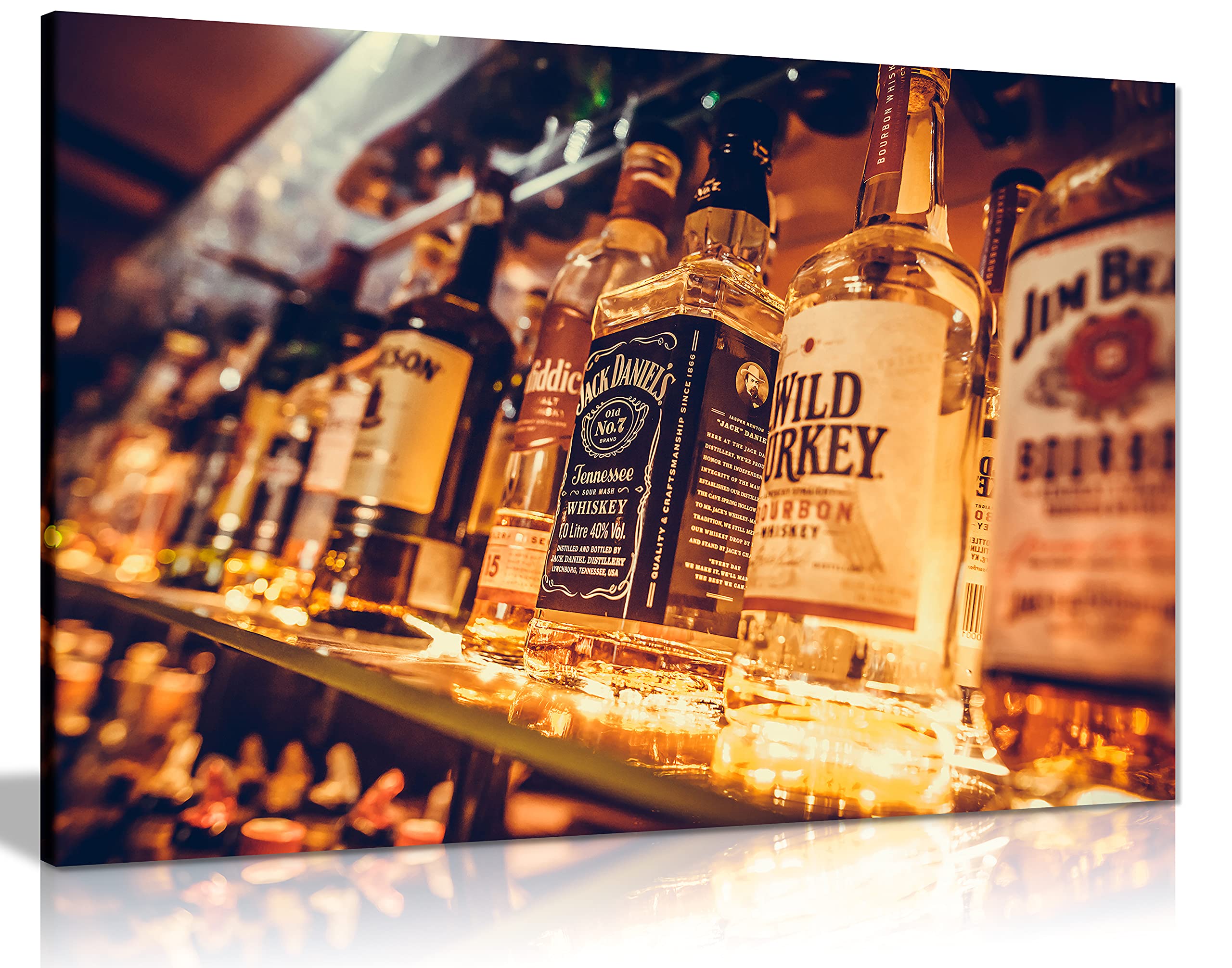 Man Cave Liquor Bottles Canvas Wall Art - 36x24 Inches Bar Decor for Home, Office & Game Room - Perfect Bourbon Whiskey Themed Gift for Men