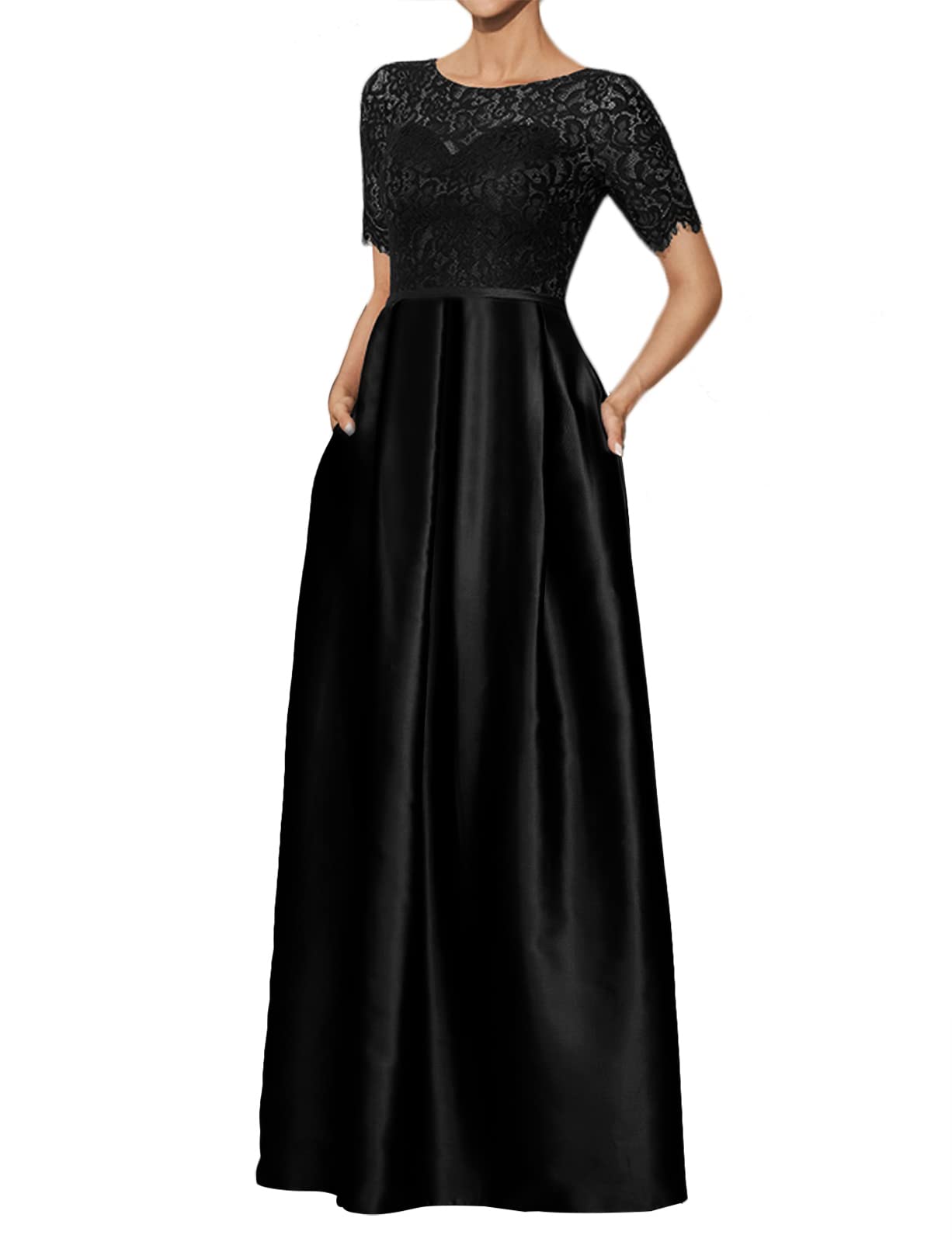 Elegant Mother of The Bride Dress with Pockets - Long Formal Evening Gown in Lace & Satin - Wedding Guest Dresses for Women - Perfect for Weddings, Galas & Special Occasions