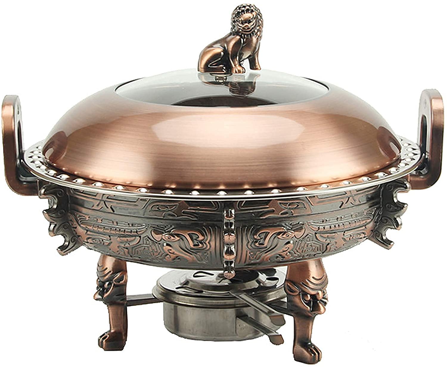 Premium 3L Stainless Steel Round Chafing Dish Set with Food Pans, Aluminum Stand & Clear Lid - Buffet Warmer for Weddings, Parties, Catering & Events (Red Copper) - Keep Food Warm for Hours at Banquets, Buffets & Home Entertaining