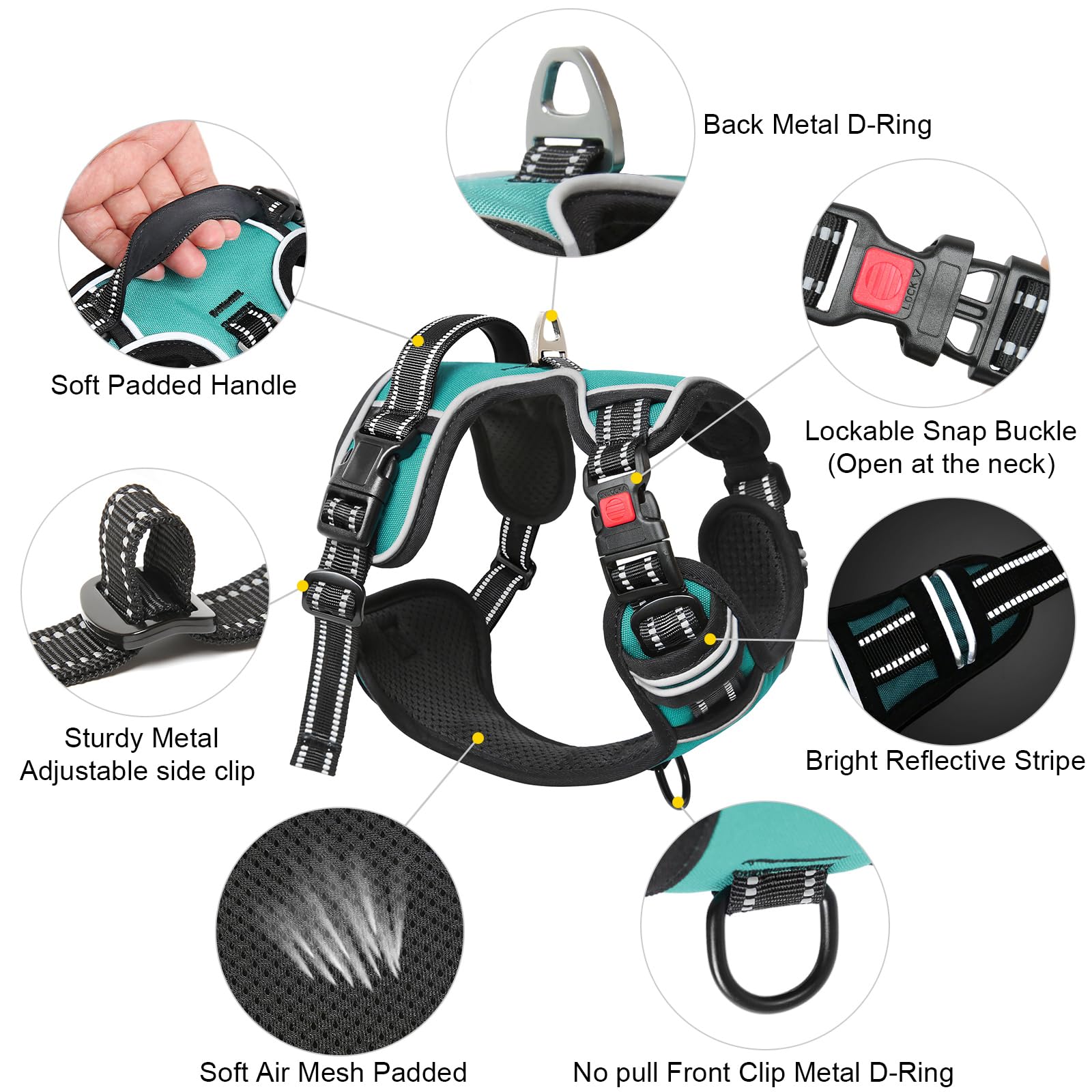 **Timos No-Pull Dog Harness with 3 Snap Buckles & 2 Leash Clips - Adjustable Soft Padded Reflective Vest for Small, Medium, Large & X-Large Dogs - No-Choke Oxford Design for Walking, Running & Outdoor Adventures**