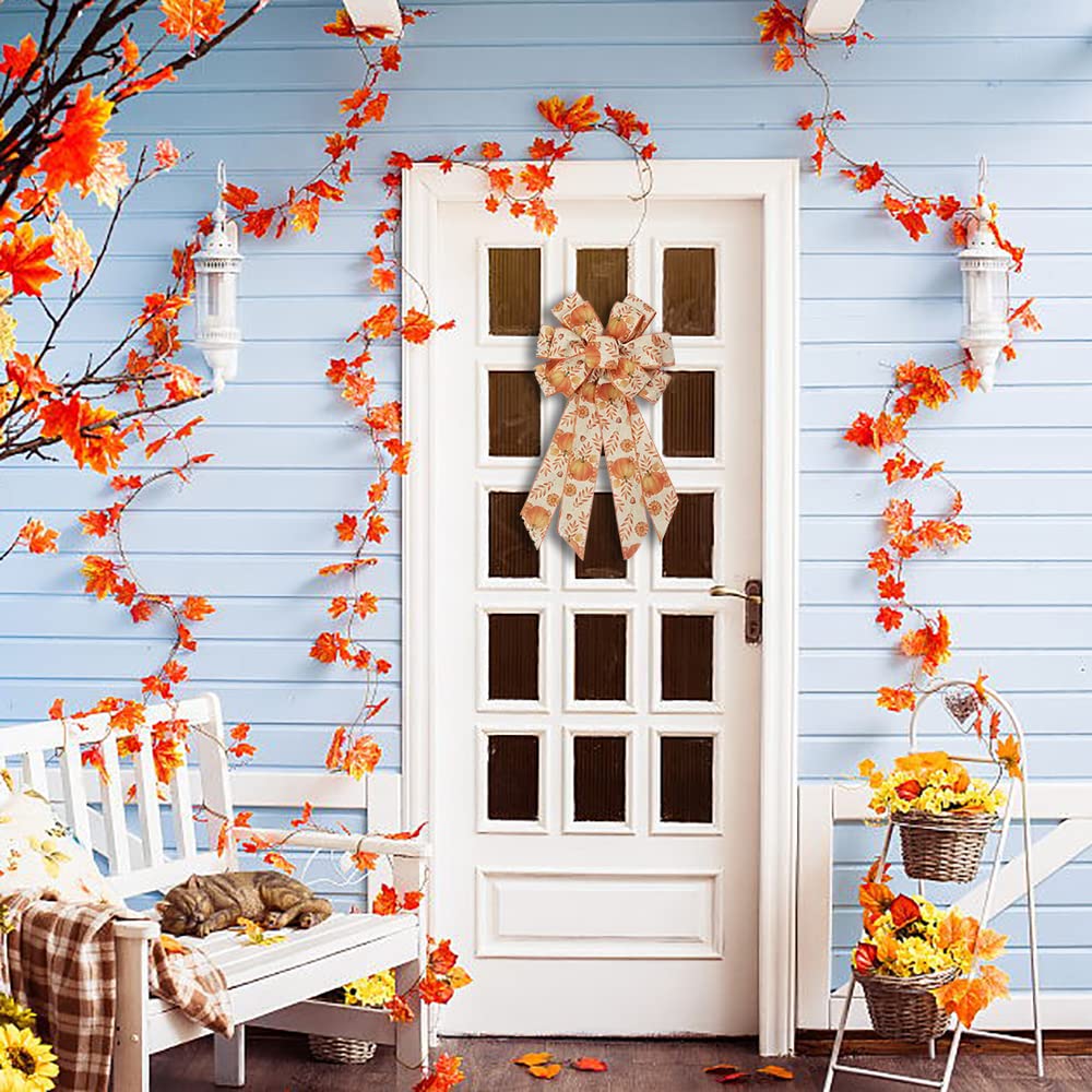 Fall Bows for Wreaths - Orange Burlap Bows for Thanksgiving Decor & Front Door