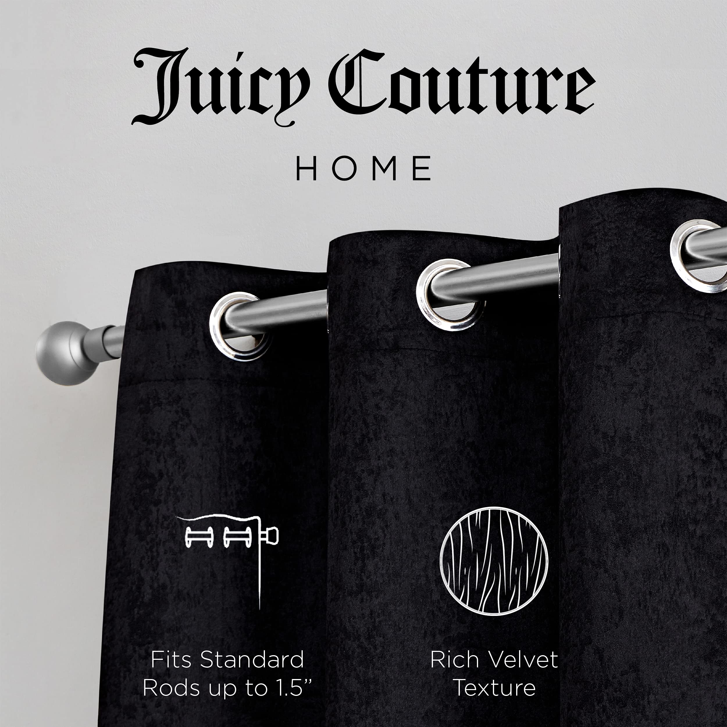 Juicy Couture Faux Suede Blackout Curtains - Thermal Insulated Room Darkening Drapes with Grommets, Set of 2 Panels (38x84 Inches) for Living Room, Bedroom, Dining Room & Dorm - Perfect for Home Theater, Night Shift Sleep & Energy Saving