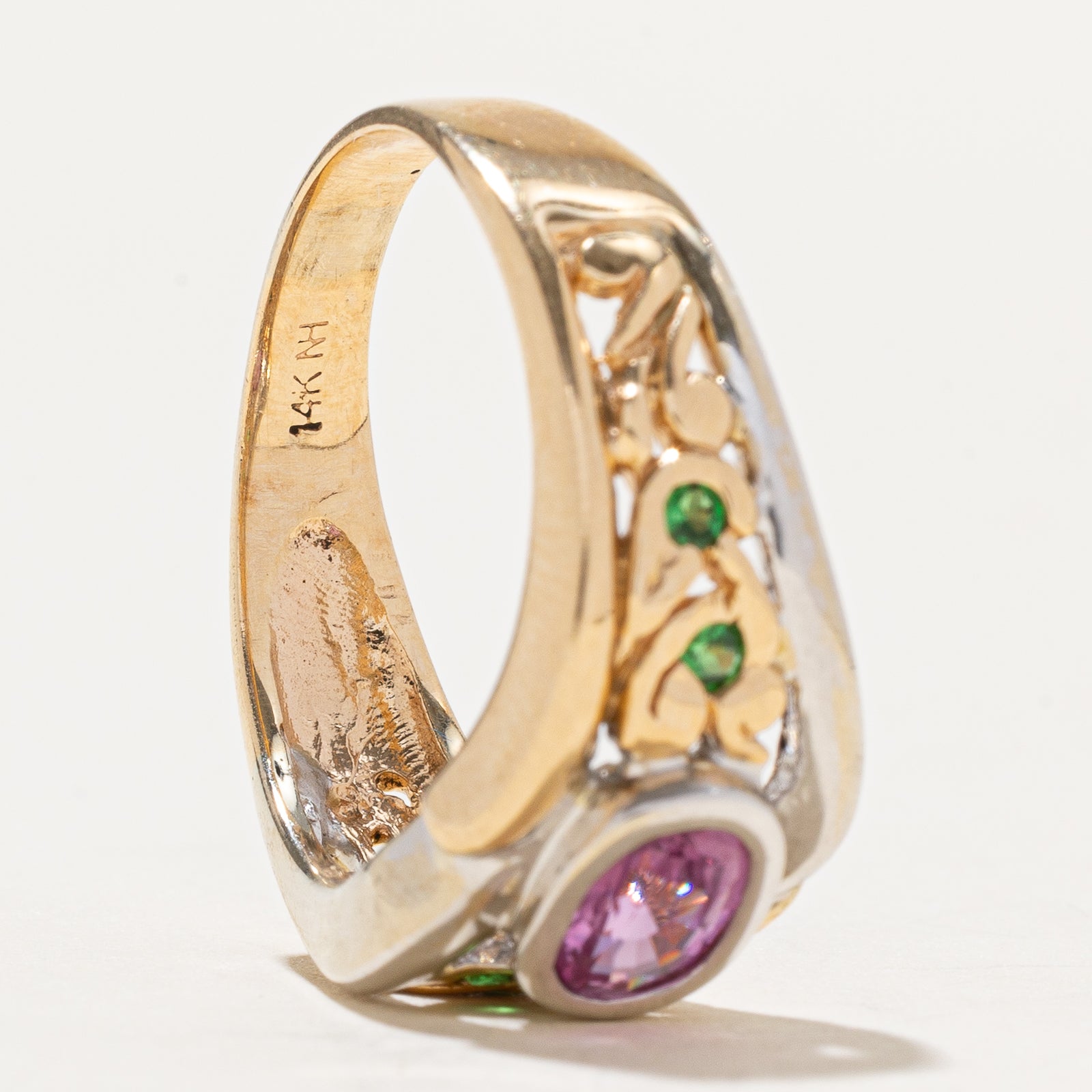East West Pink Sapphire & Tsavorite Garnet Textured Ring - 1.14 Carat Total Weight - Size 10.25 - Elegant Cocktail Ring for Women - Perfect for Weddings, Anniversaries & Special Occasions