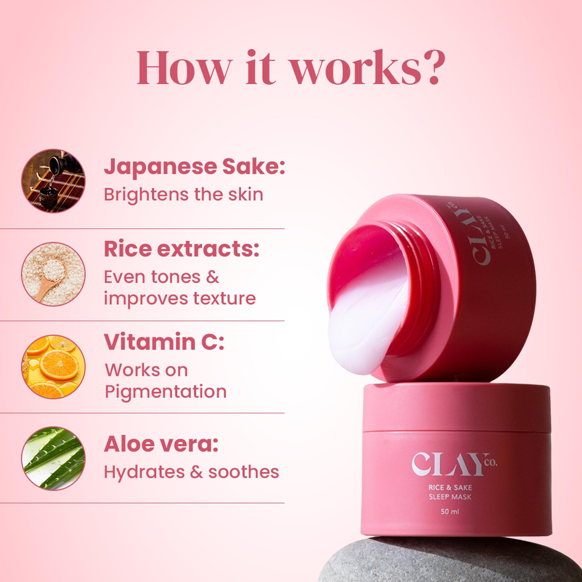 Clayco. Rice & Sake Sleep Mask 50ml - Hydrating Night Face Mask for Glowing Skin & Glass Skin Effect | Japanese Skincare Routine | Sulphate Free & Vegan | Perfect for Nighttime Skincare & Relaxation