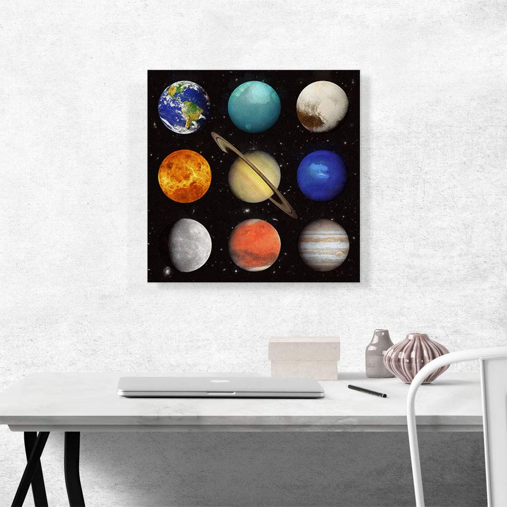 ARTCANVAS Solar System Planets Wall Art - 18x18 Inch Framed Canvas Print, Nine Planets Collage Poster, Space Themed Home Decor for Living Room, Bedroom & Office (1.5