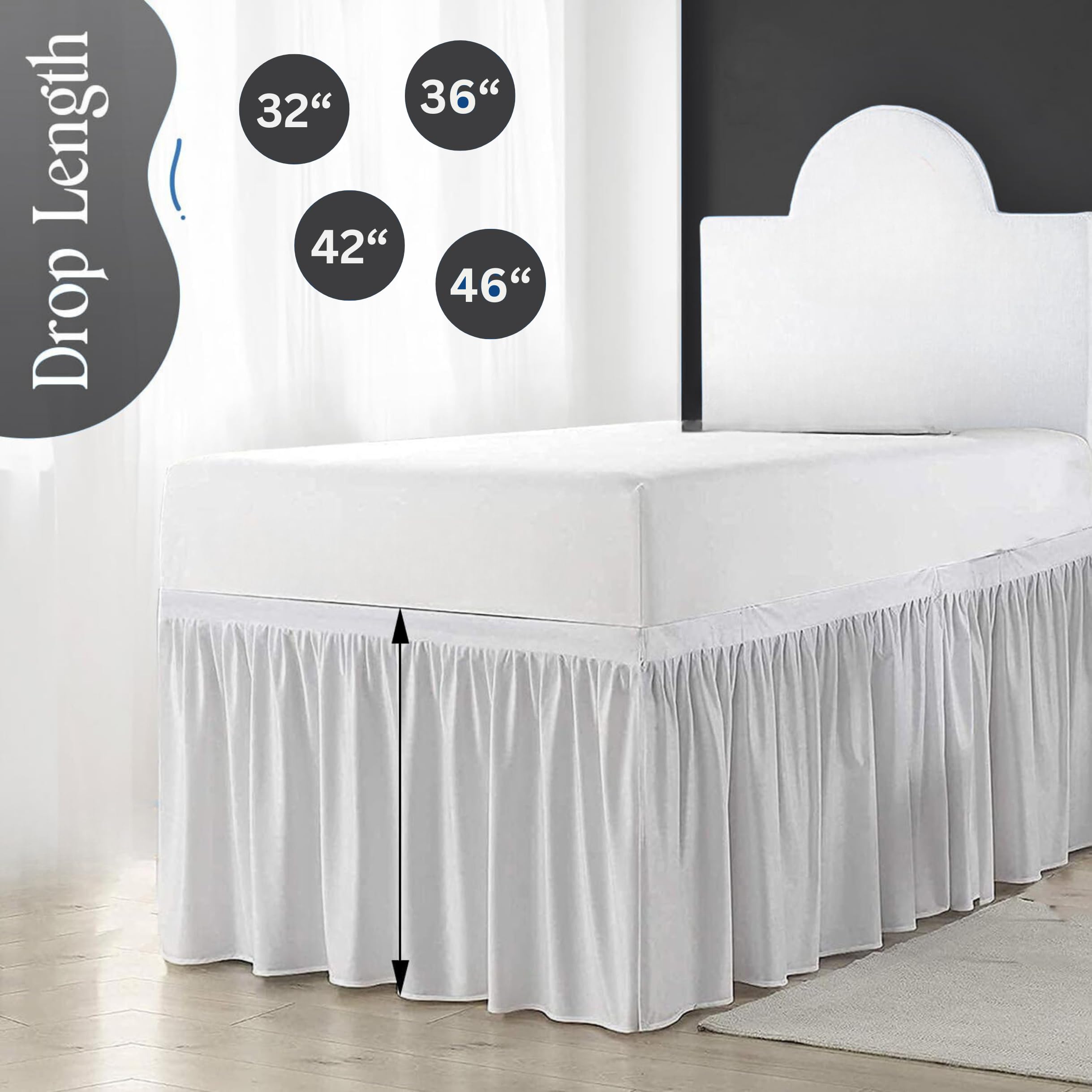 Twin XL Dorm Bed Skirt - 100% Soft Microfiber College Bedding with Ruffled Design (32 Inch, White) - Perfect for Dorm Rooms, Guest Beds & College Dorm Essentials