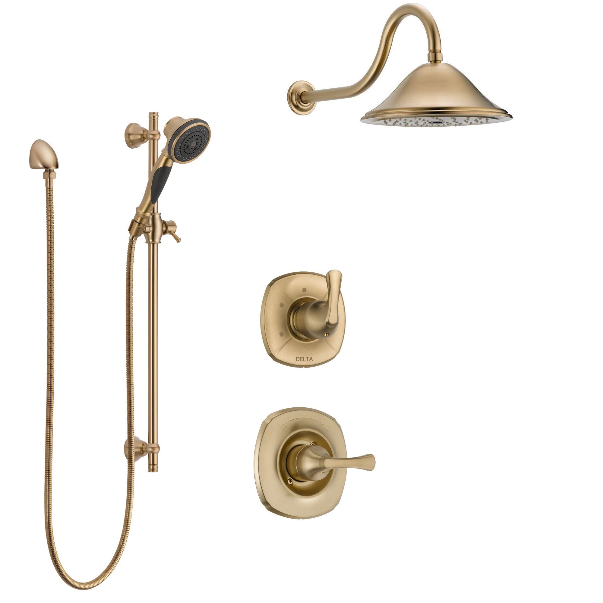 Delta Addison Champagne Bronze Shower System with Control Handle, 3-Setting Diverter, Showerhead & Hand Shower with Slide Bar - SS1492CZ5 | Luxurious Bathroom Upgrade for Modern Homes & Spa-Like Experience