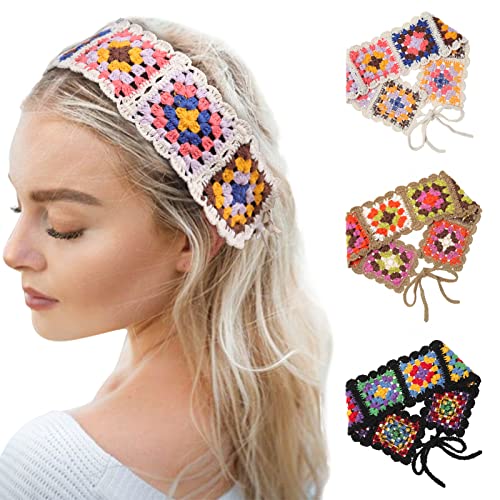 Boho Headbands for Women - Hippie Hair Bandanas & Knit Floral Head Wraps for Girls (Black, White, Gray) | Yoga, Music Festivals, Beach & Casual Wear