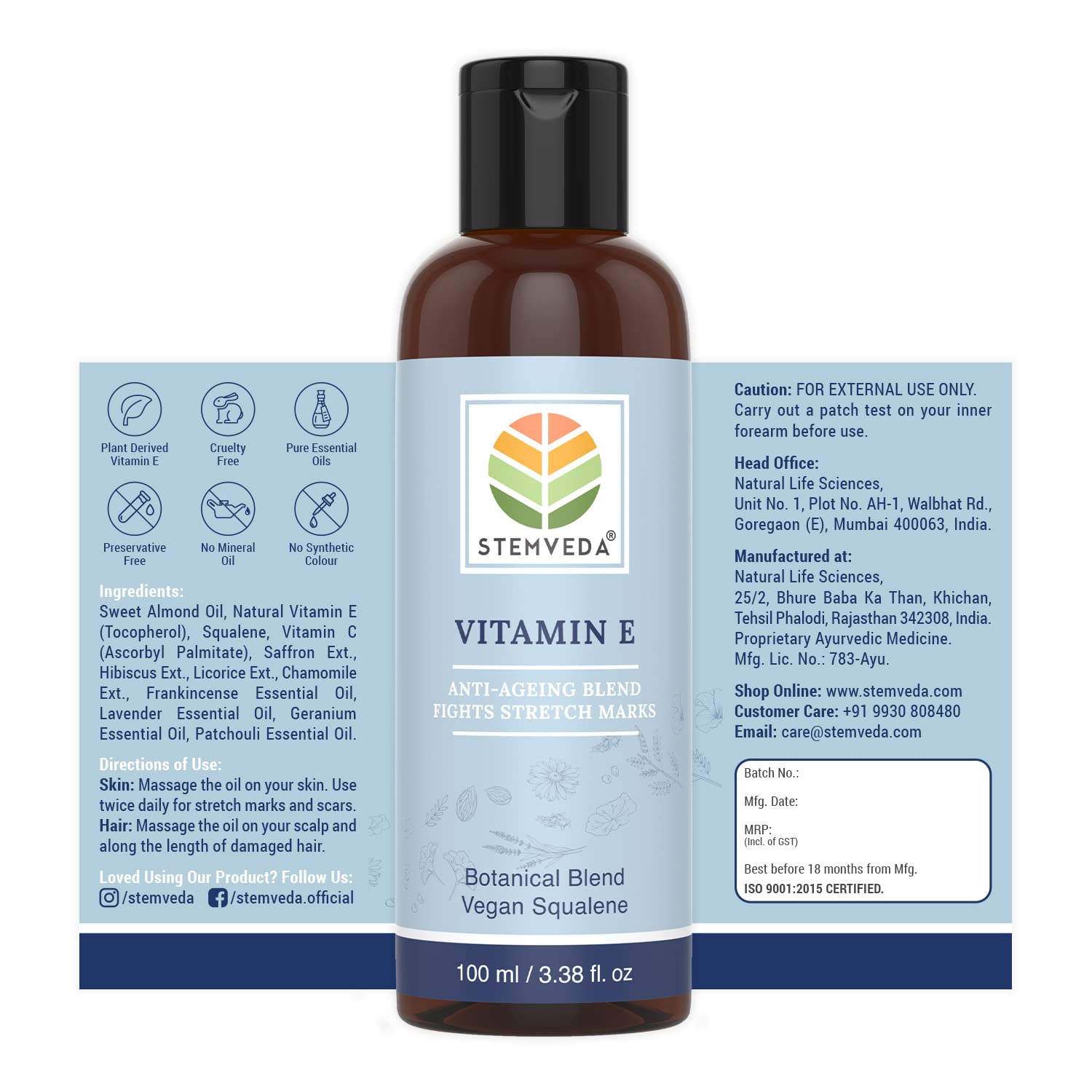 STEMVEDA Anti-Aging Skincare Set - 3-Piece Combo for Flawless Glowing Skin (Vitamin E Serum 100ml, Face Oil 30ml, Aloe Vera Gel 110g) | Sensitive Skin Friendly | Perfect for Daily Hydration & Nighttime Routine