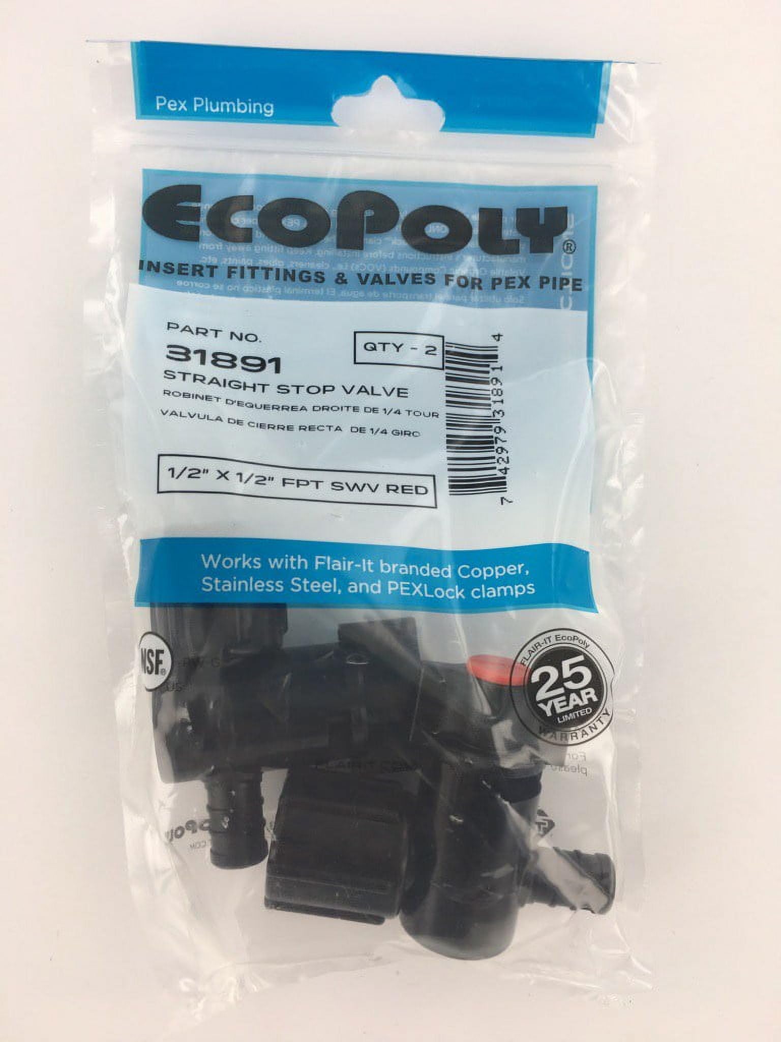 Flair-It Ecopoly 1/2 Inch PEX Barb x 1/2 Inch FPT Swivel Valve - 20 Pack (10 Cases x 2 Each) for Plumbing, Water Supply, and DIY Home Improvement Projects