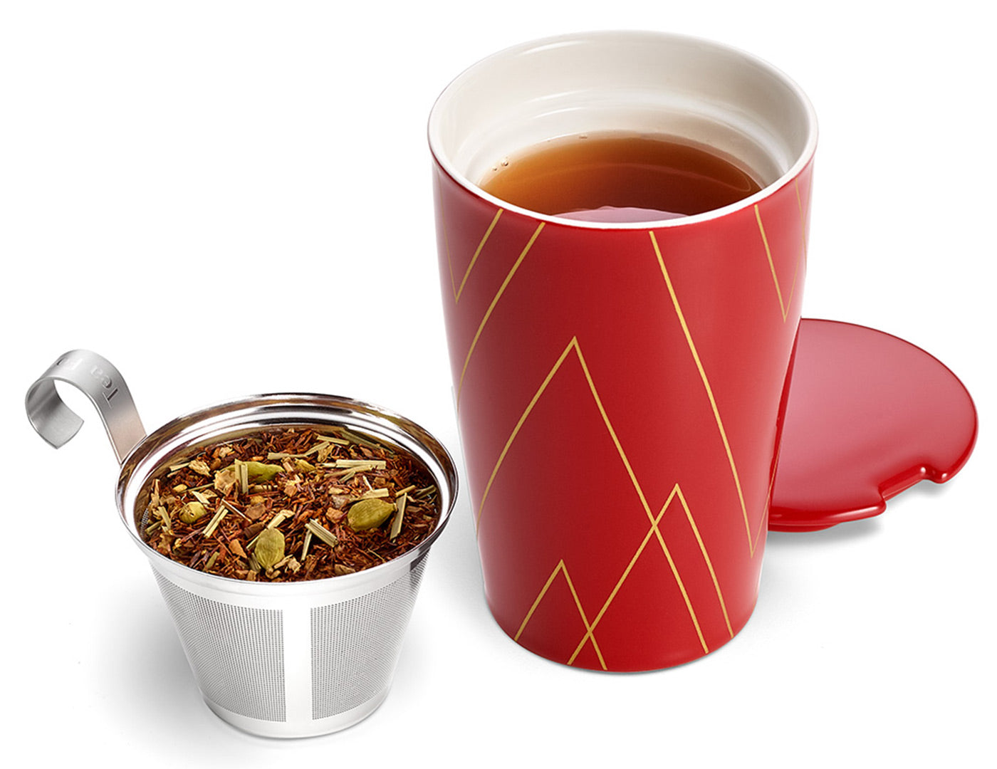 Premium KATI® Glass Tea Infuser with Lid - Red & Gold Design for Loose Leaf Tea, Herbal Infusions - Perfect for Home, Office, or Gift Giving
